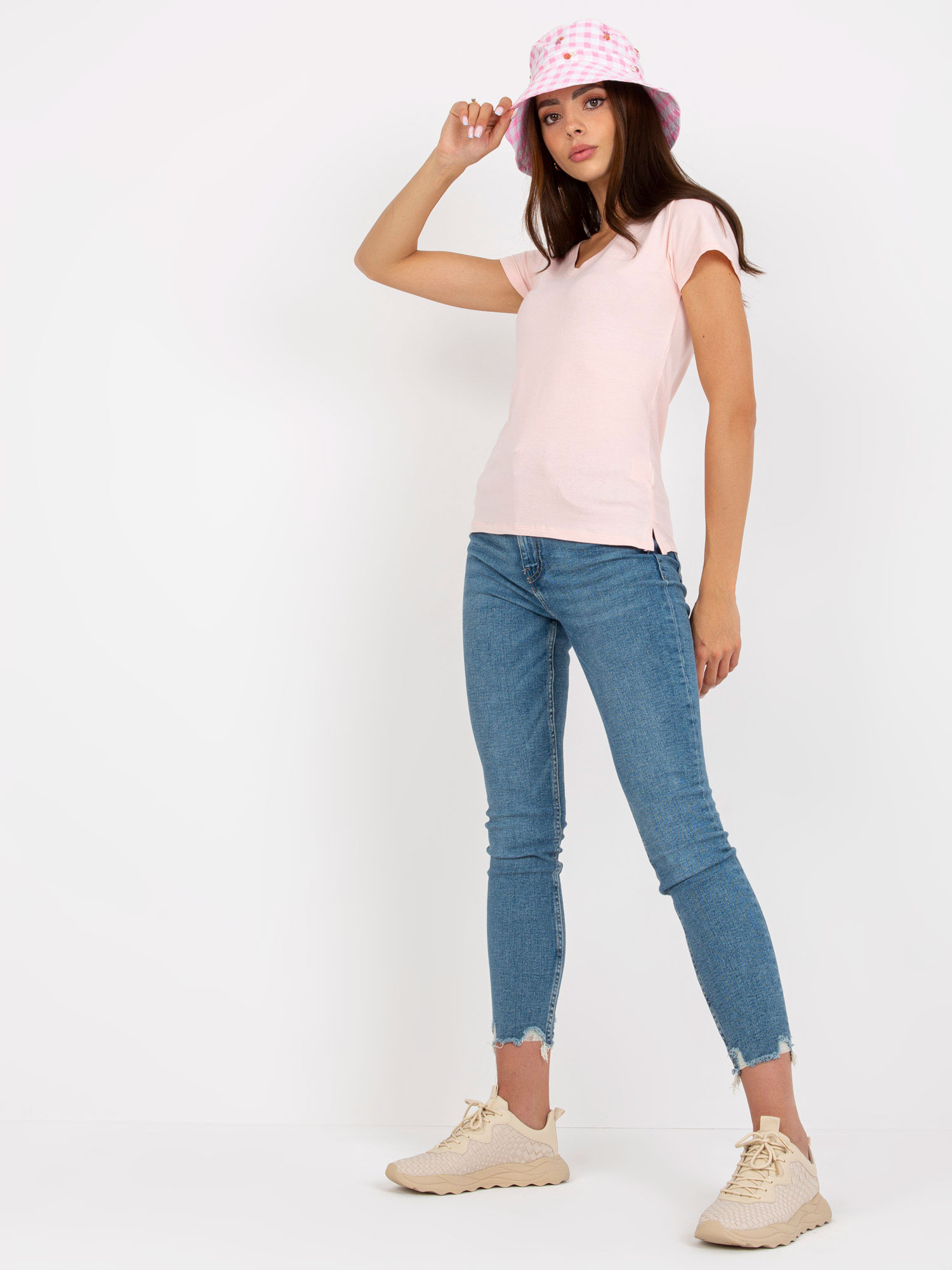Light pink cotton v-neck t-shirt