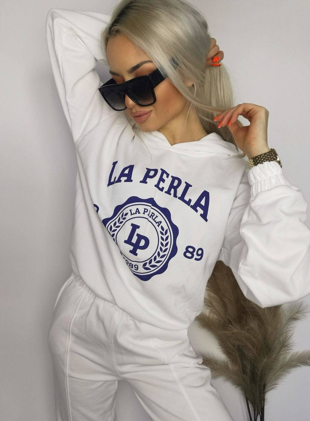 White sweatshirt set with La Perla print
