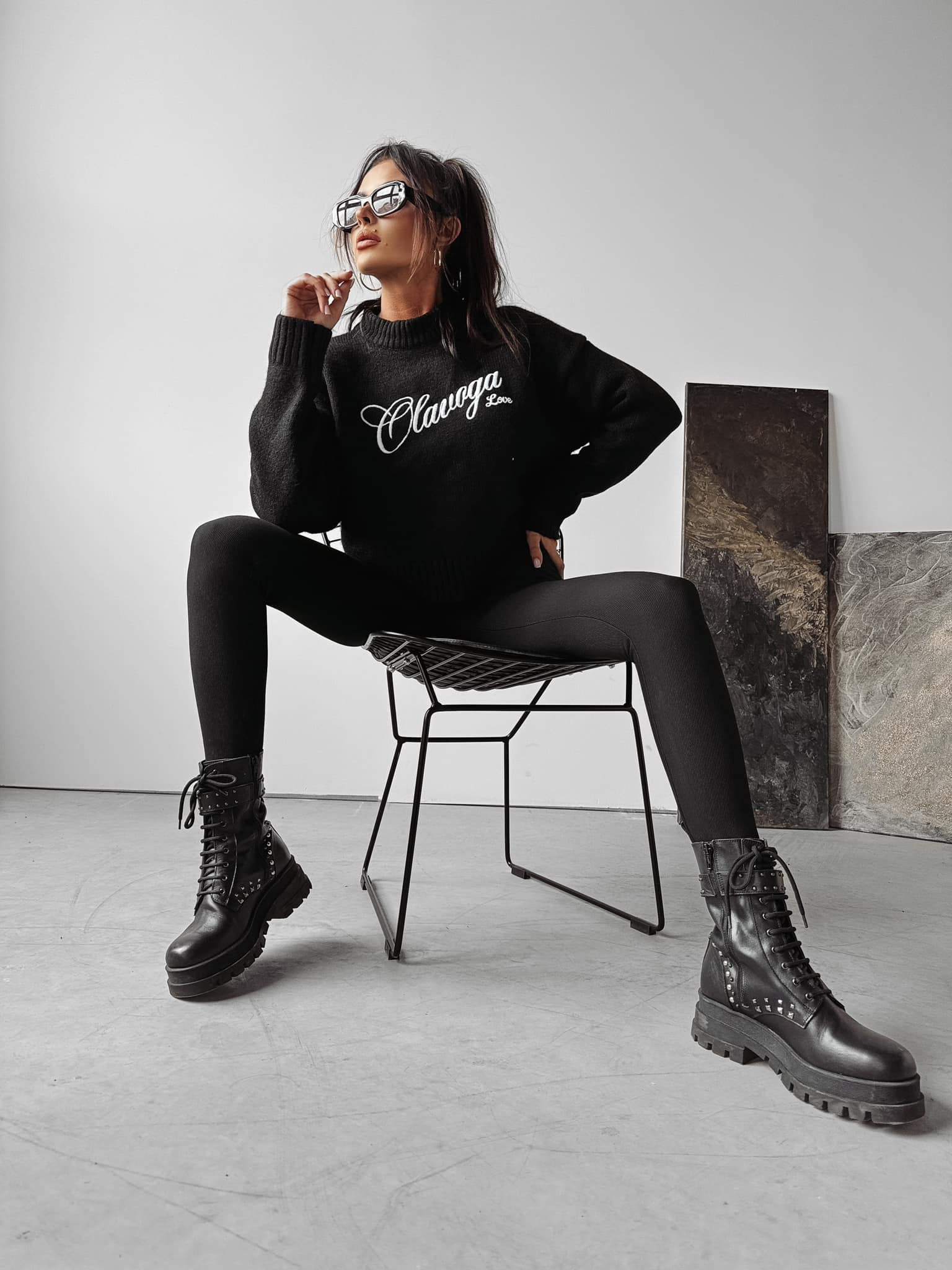 Black sweater with embroidery LOCO 2023 OLAVOGA