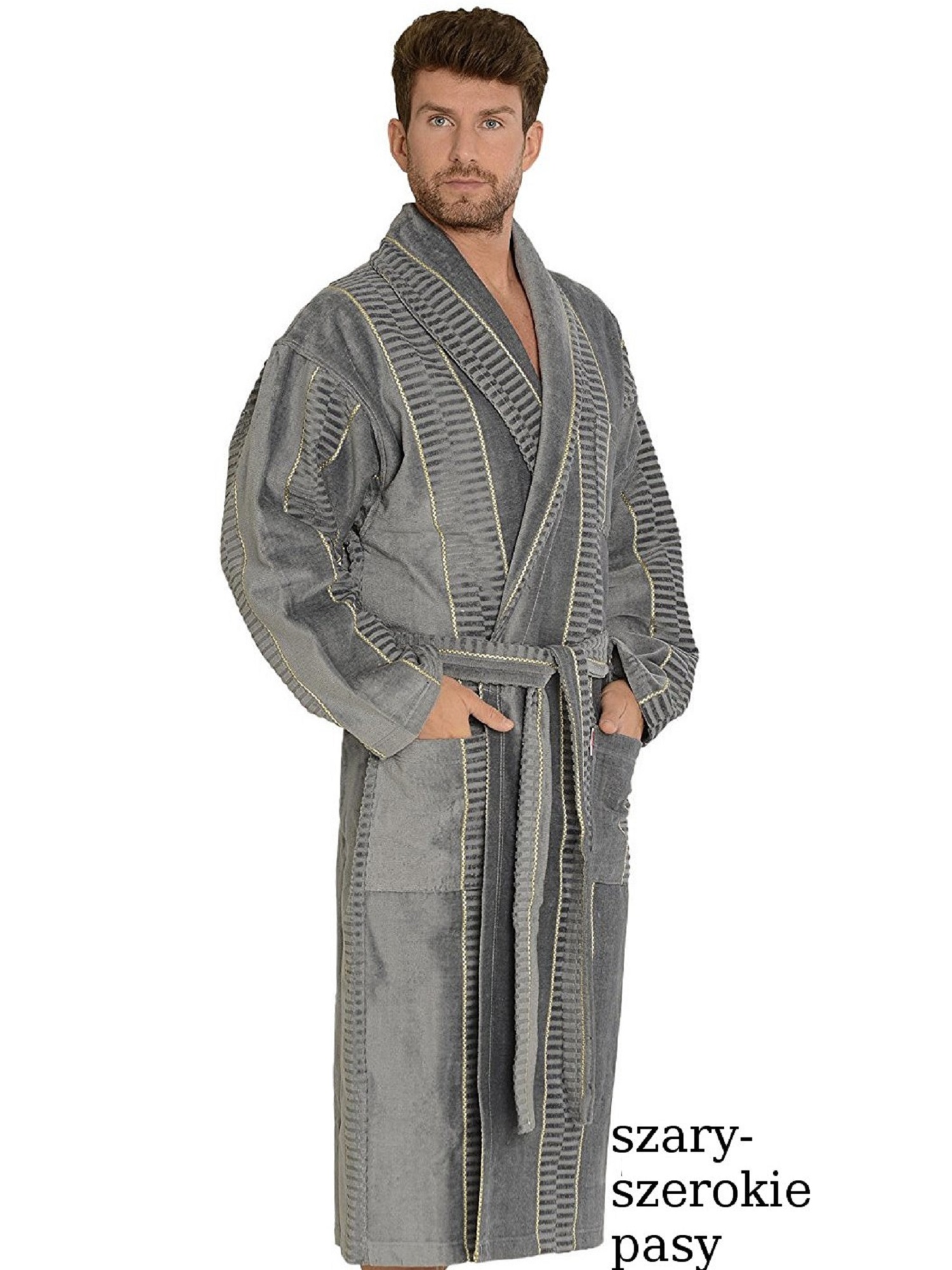 Levně Men's bathrobe De Lafense 803 M-2XL grey - wide belts 090
