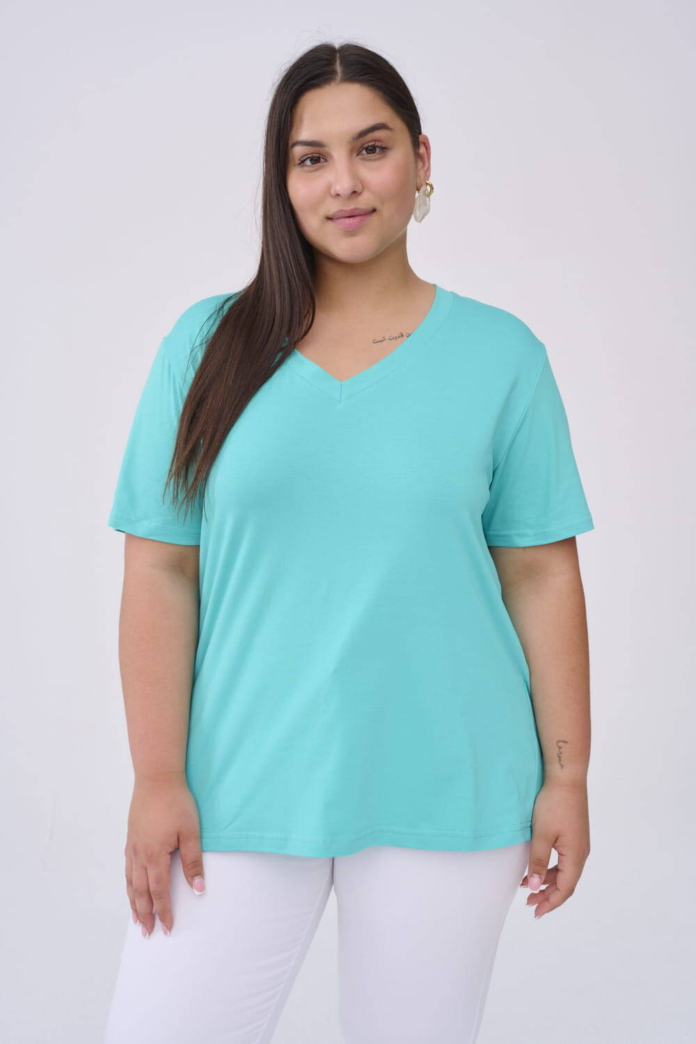 Turquoise V-neck blouse Blue Shadow