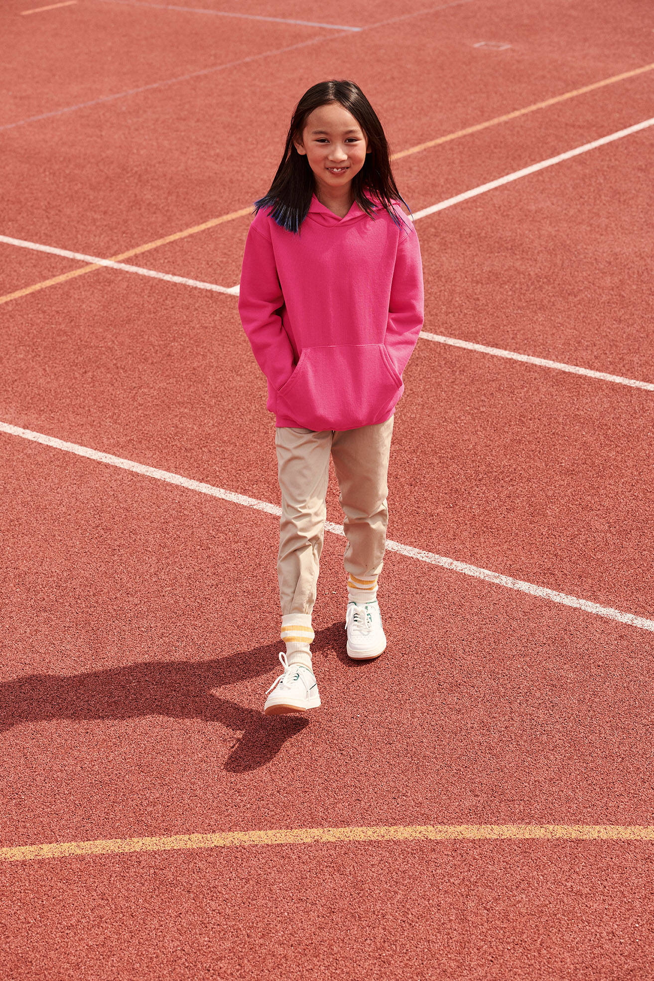 Pink children's sweatshirt Classic kangaroo Fruit of the Loom