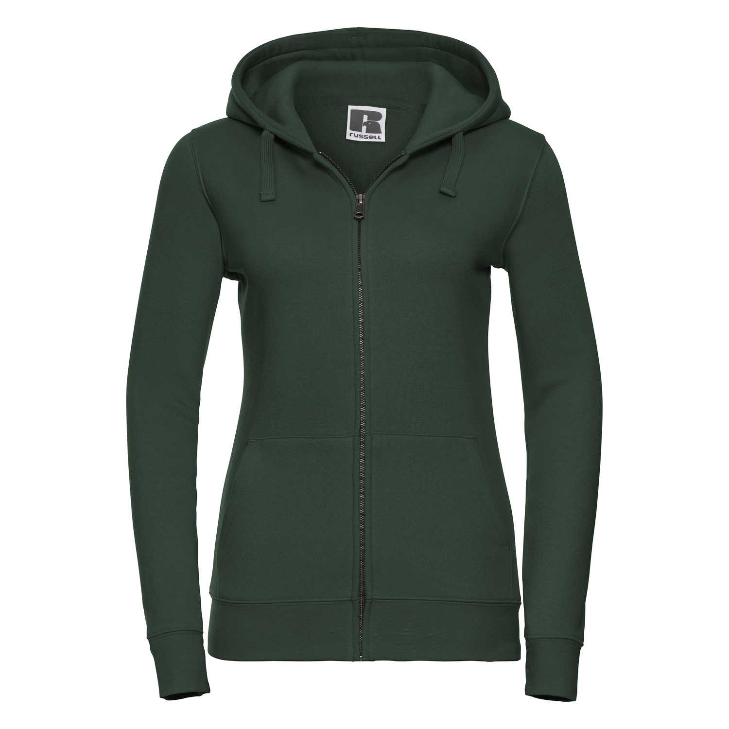 Green women&#039;s hoodie with Authentic Russell zipper