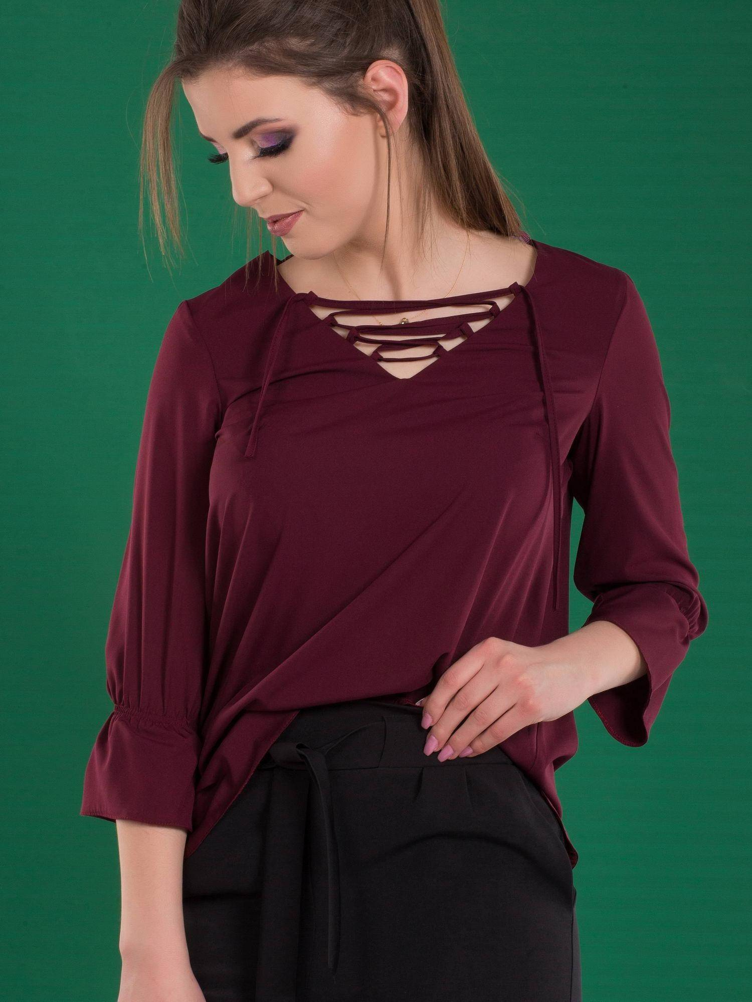 Blouse with lace-up neckline purple