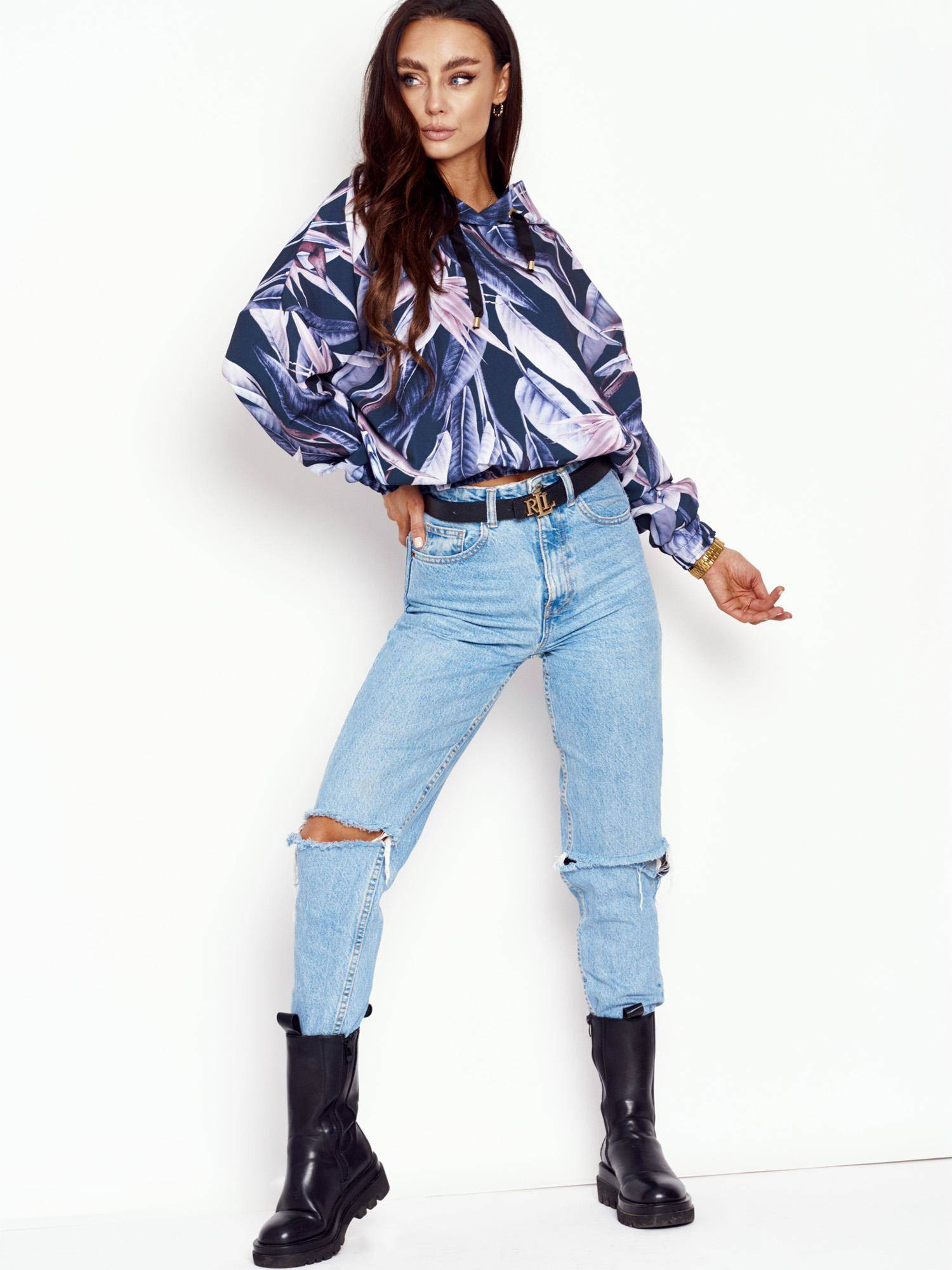 Navy blue oversize hoodie Cocomore floral prints