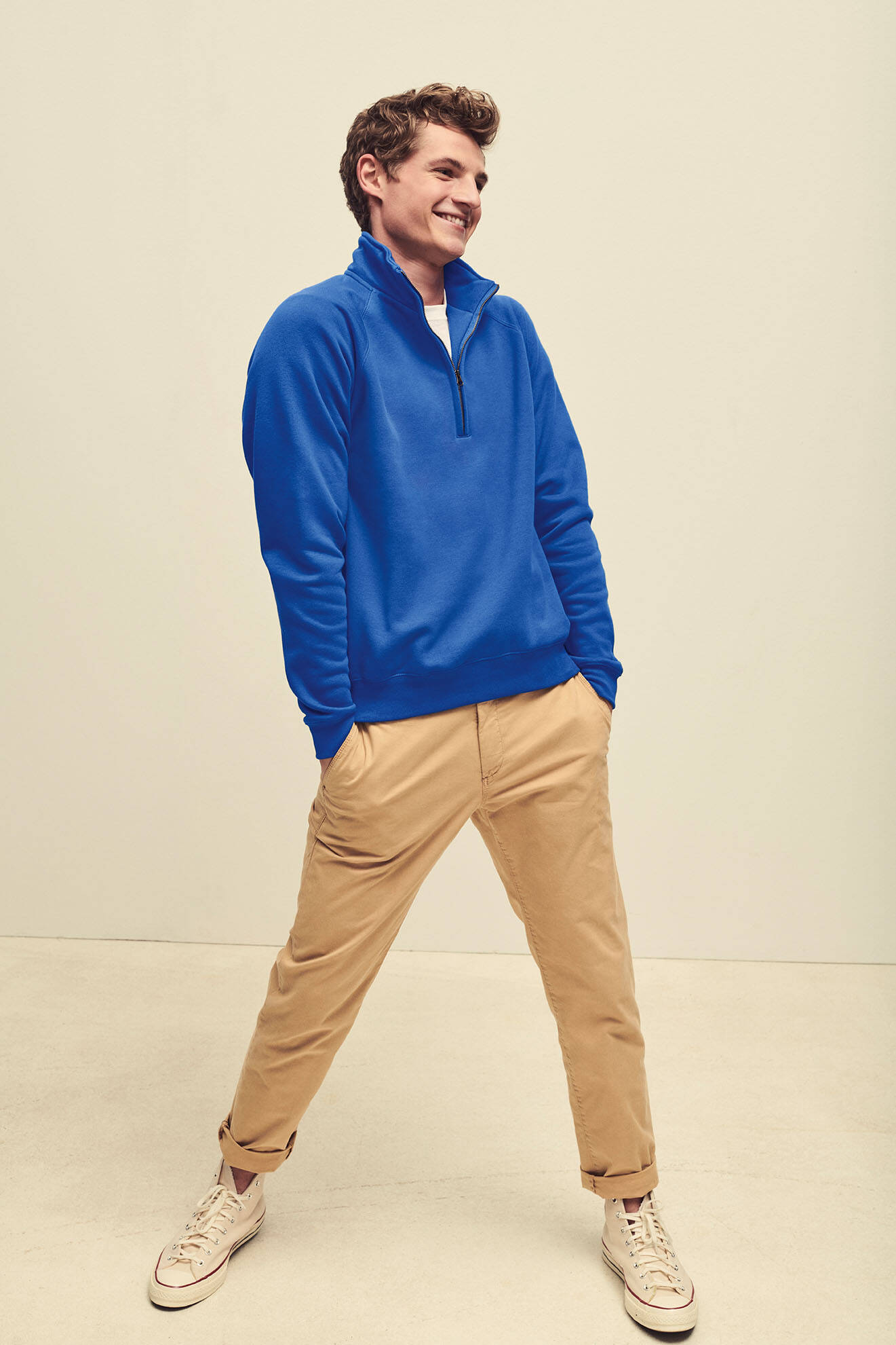 Blue Men&#039;s Sweatshirt Zip Neck Sweat Fruit of the Loom