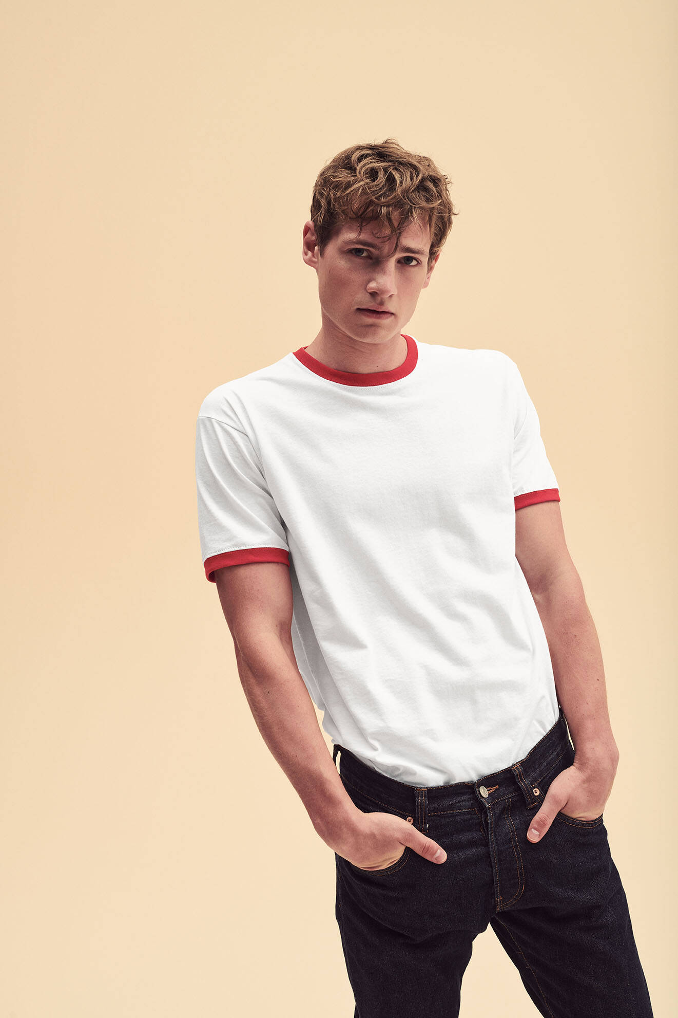 White T-shirt Ringer Fruit of the Loom
