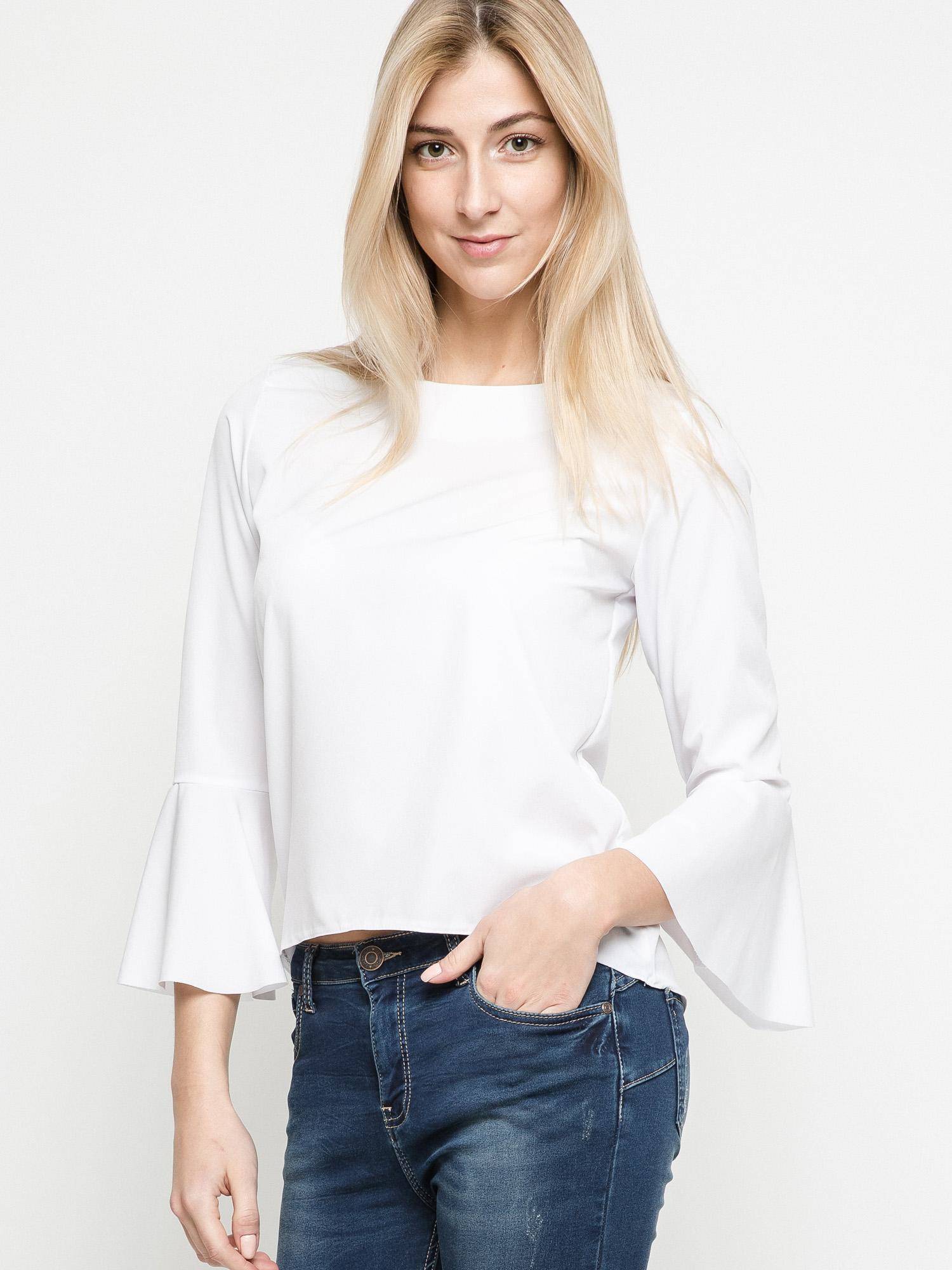 Blouse with lampshaded sleeves white
