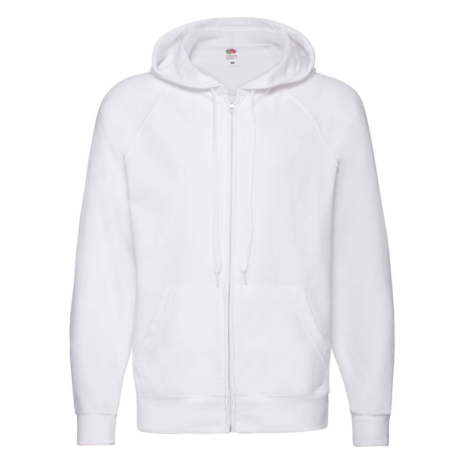 White Men&#039;s Hoodie Lightweight Zip Thru Hooded Sweat Fruit of the Loom