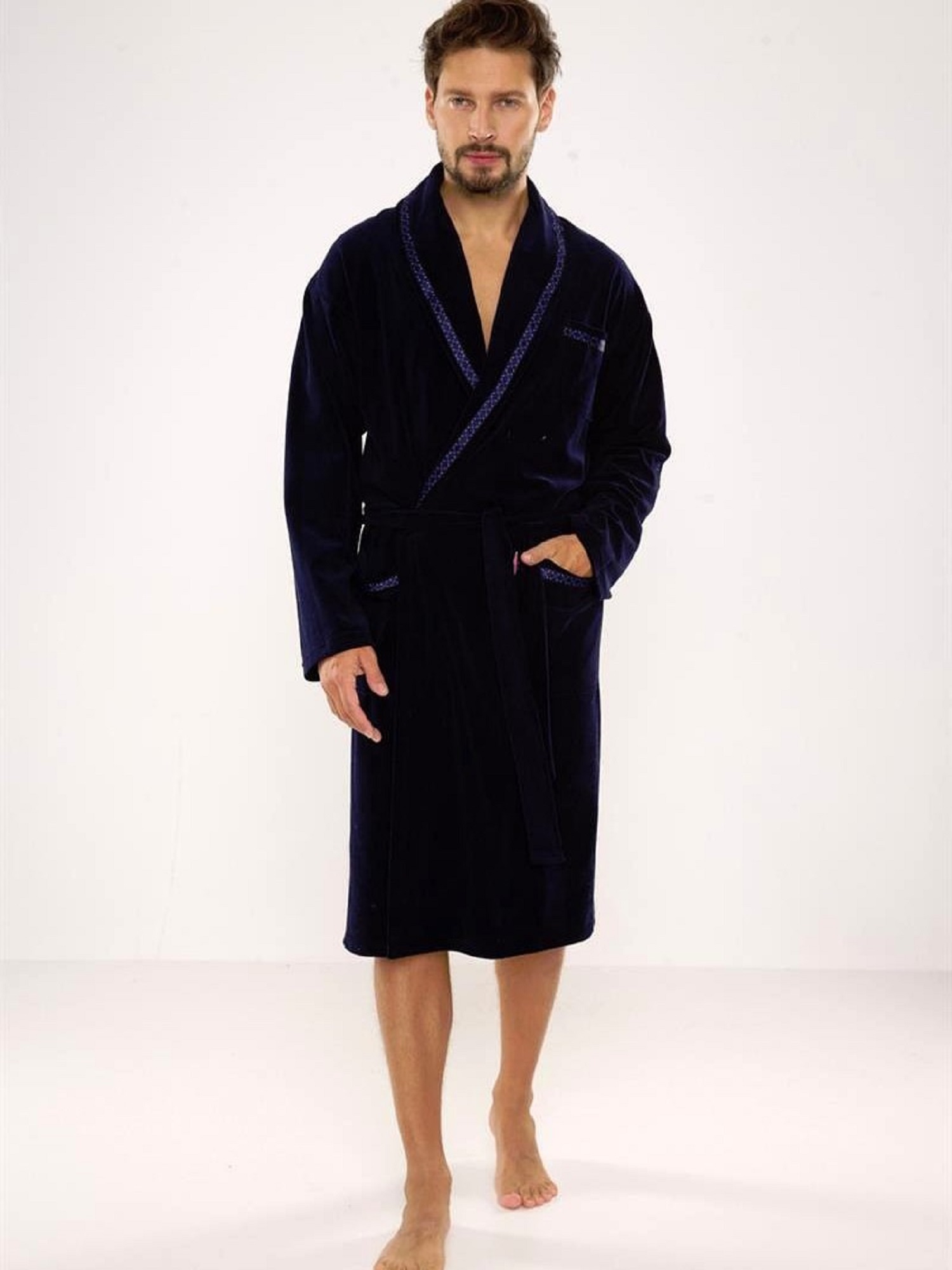Levně Men's bathrobe De Lafense 666 Ronaldo M-2XL navy blue 059