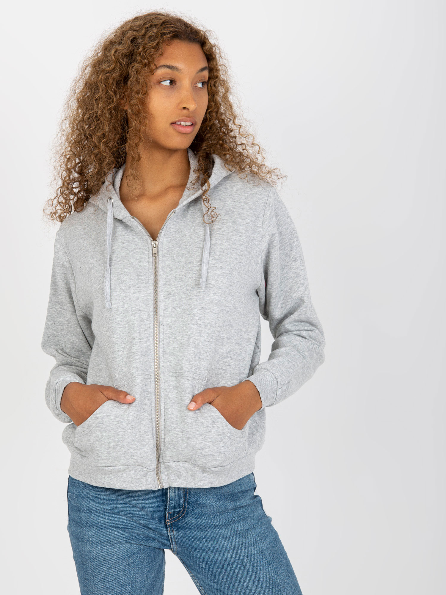 Grey zip-up hoodie with pockets