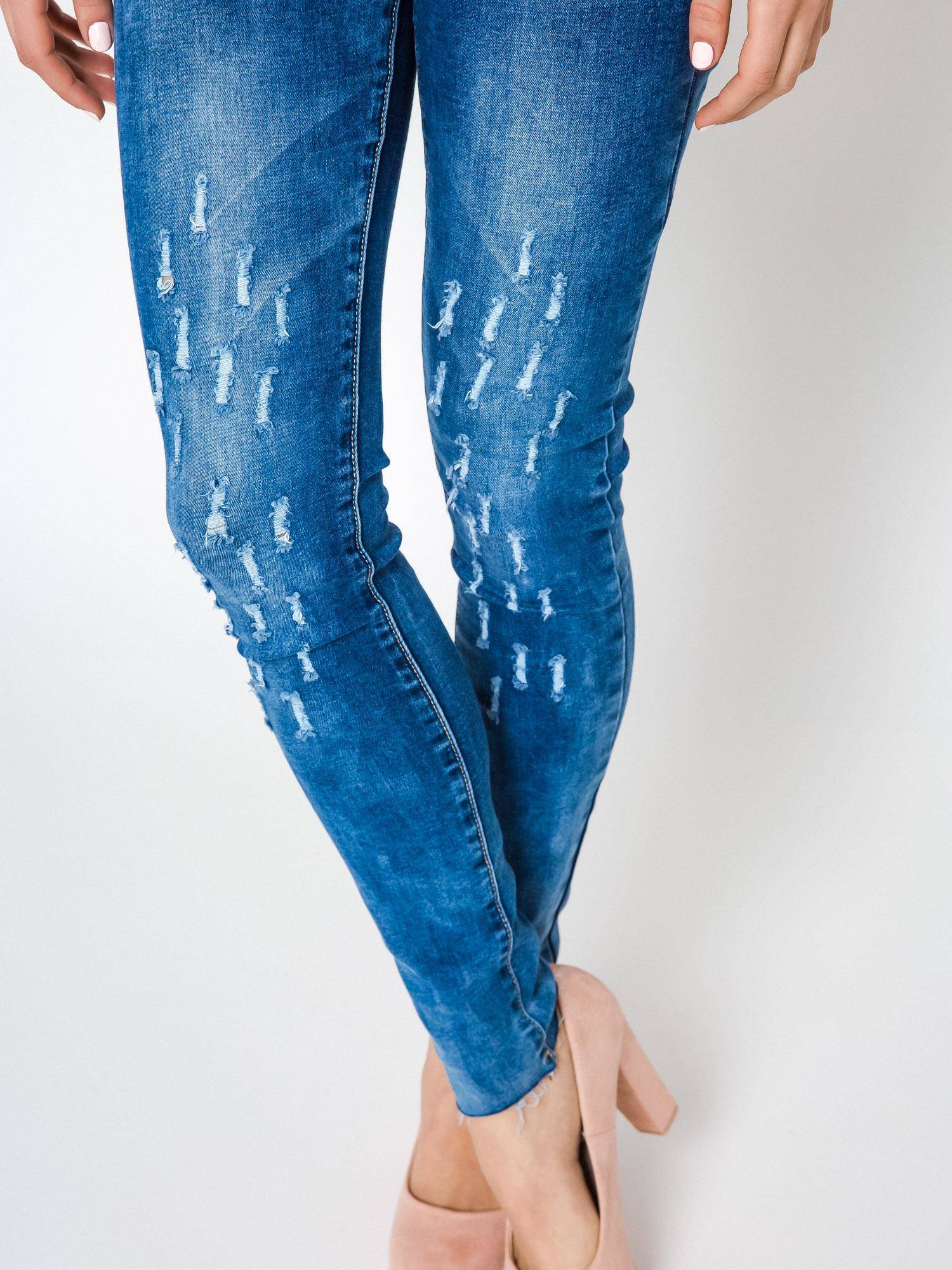 Jeans decorated with draping at the knees navy blue