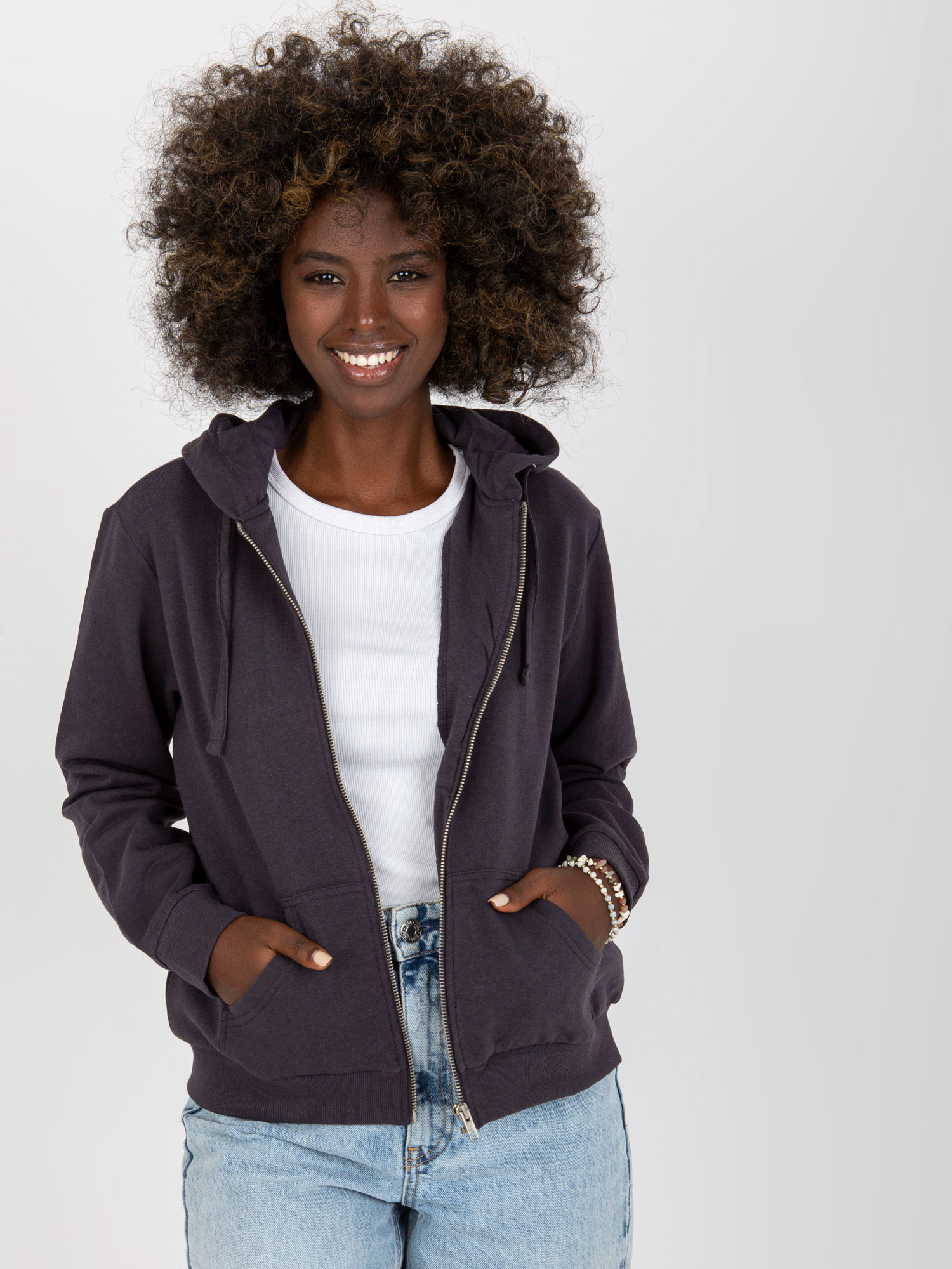Graphite zip-up hoodie with pockets