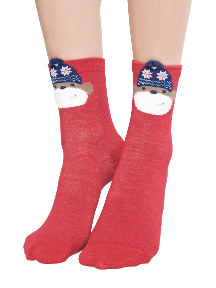 Socks with application monkey in a hat with red stars