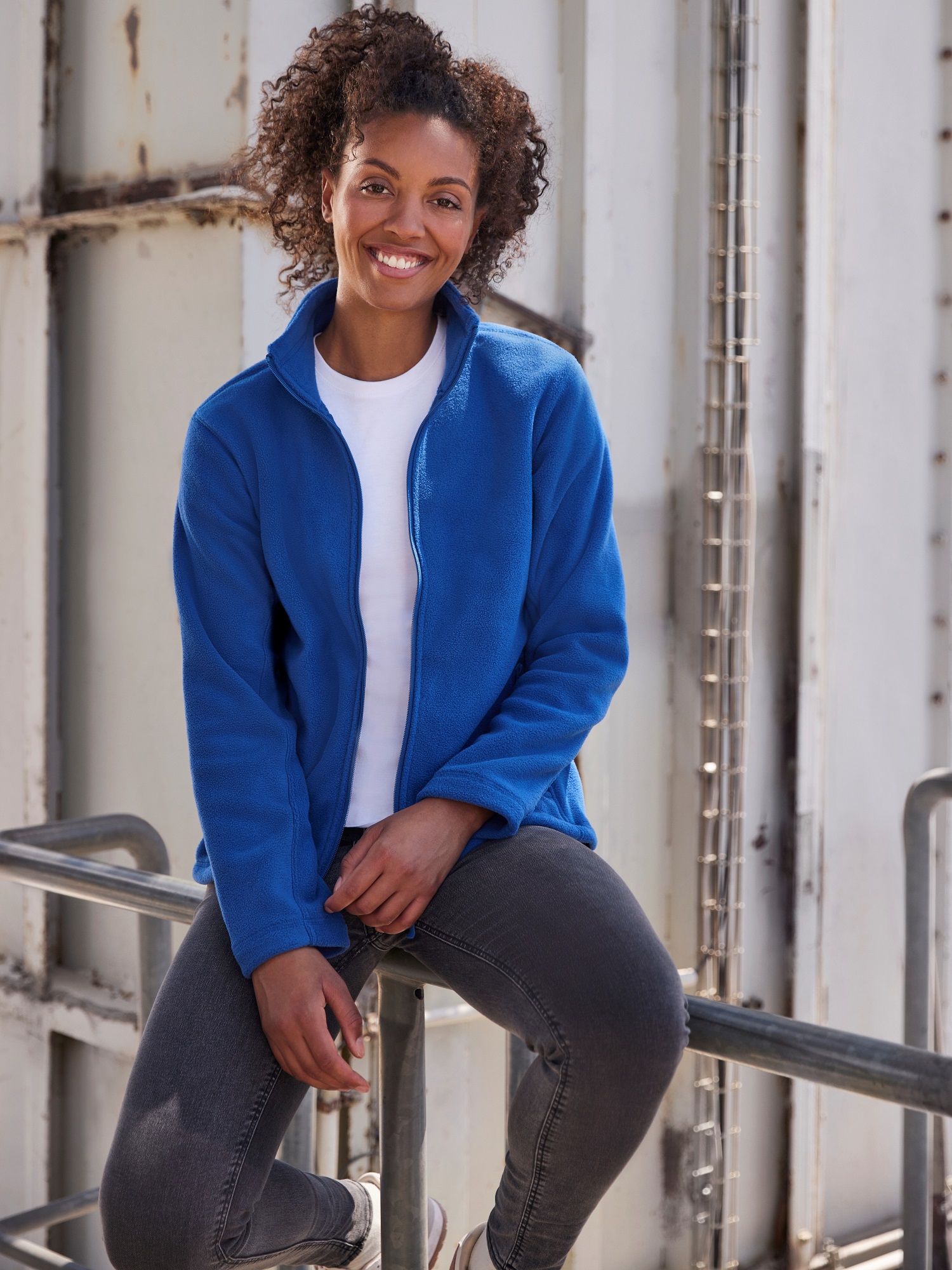 Blue women&#039;s fleece with stand-up collar Russell
