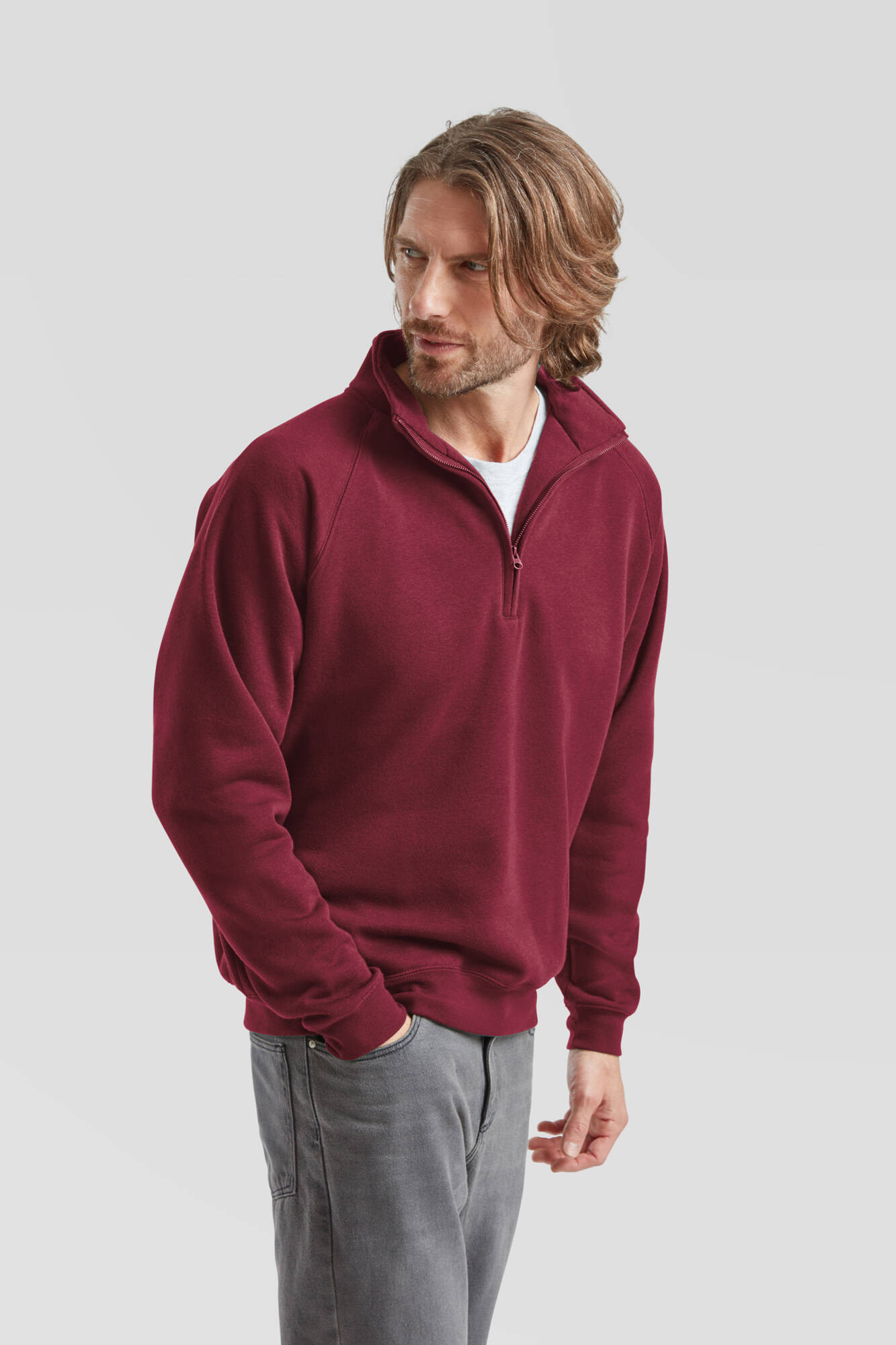 Burgundy men&#039;s sweatshirt Zip Neck Sweat Fruit of the Loom