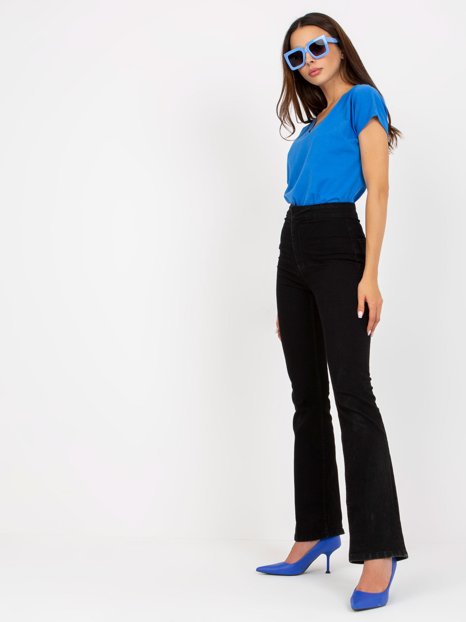 Blue cotton V-neck t-shirt BASIC