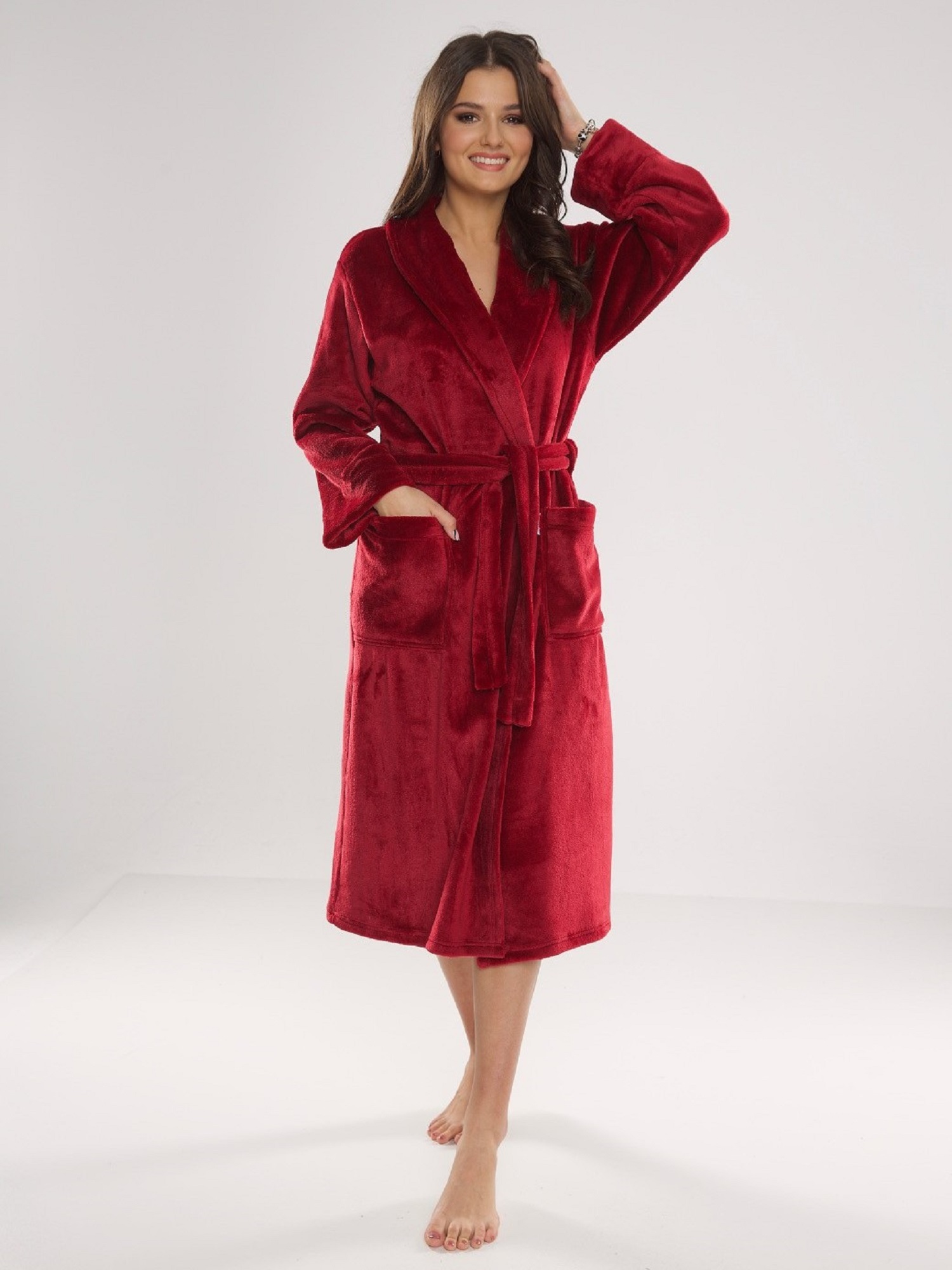 Levně Women's bathrobe De Lafense 628 Abigail long M-2XL burgundy 069