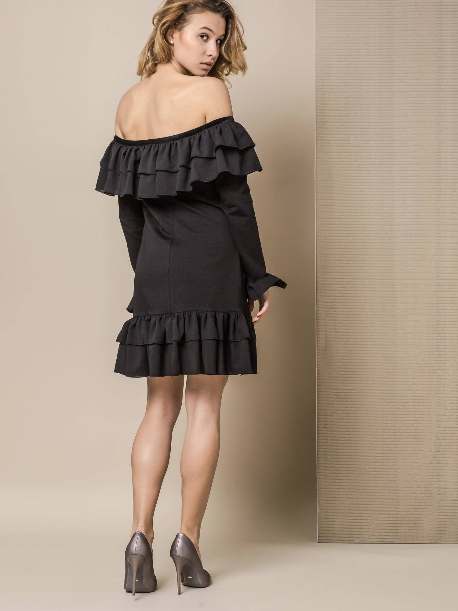 LEMONADA COLD SHOULDER DRESS WITH FLOUNCES BLACK