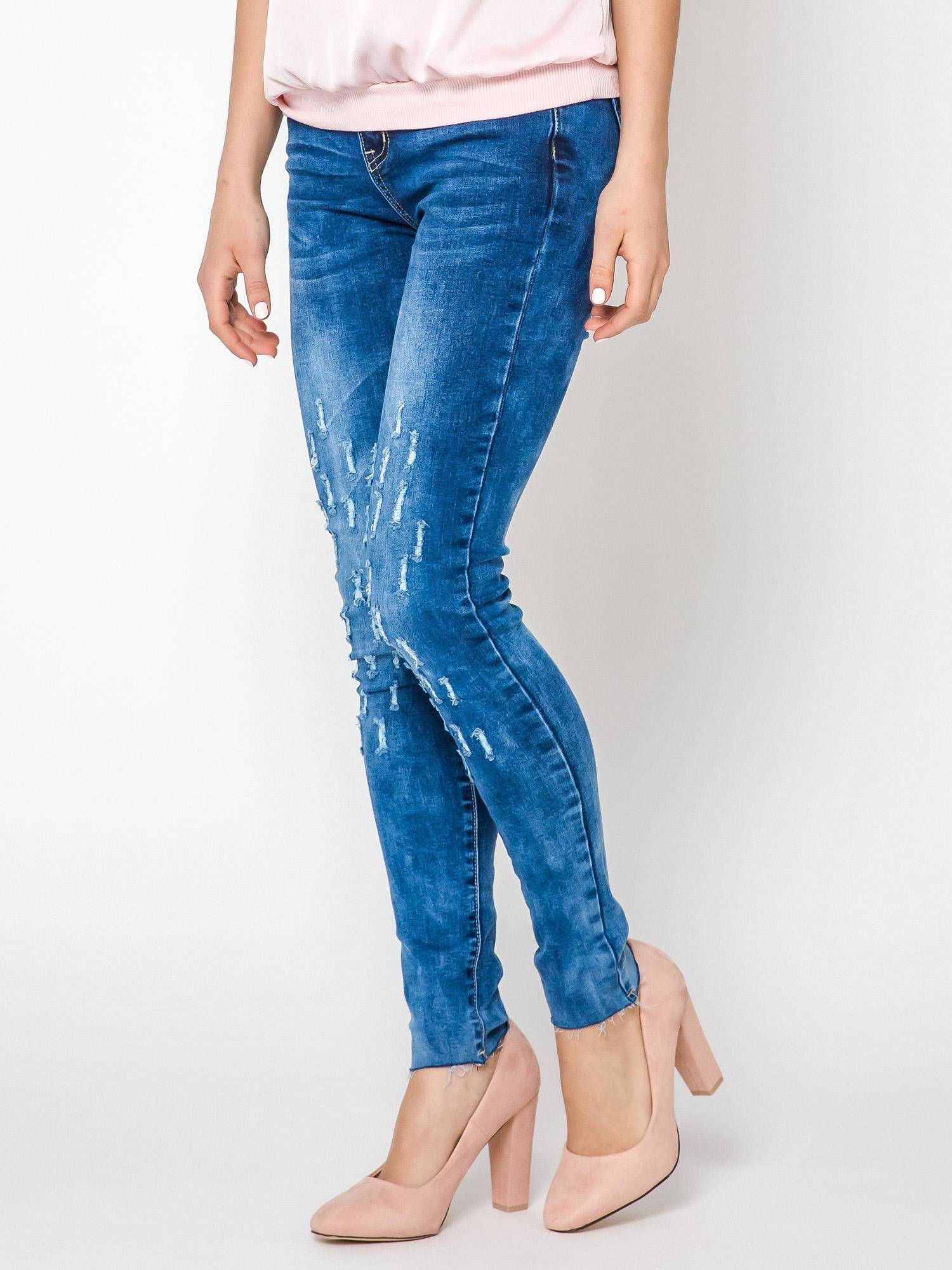 Jeans decorated with draping at the knees navy blue