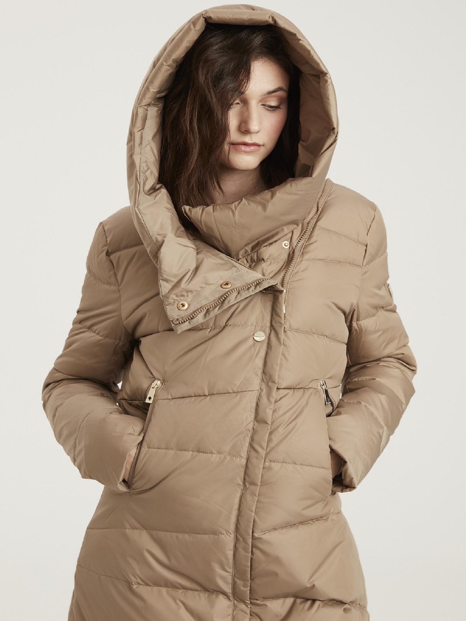 Beige winter jacket hooded coat Tiffi