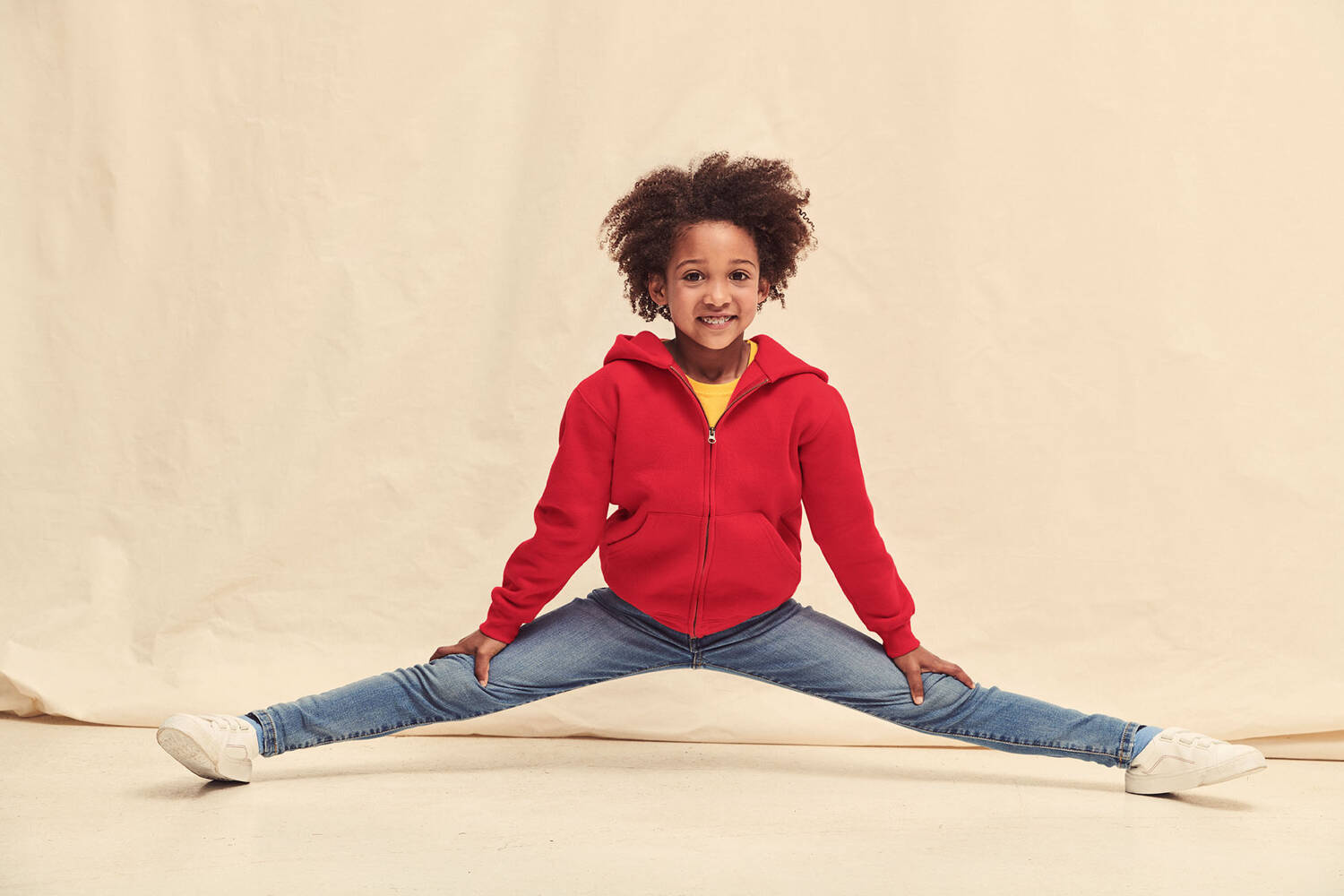 Red Kids Hoodie Zip Through Hooded Sweat Fruit of the Loom