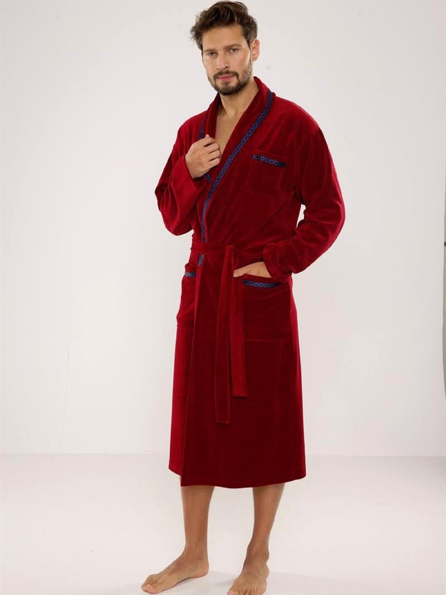Levně Men's bathrobe De Lafense 666 Ronaldo M-2XL burgundy 033