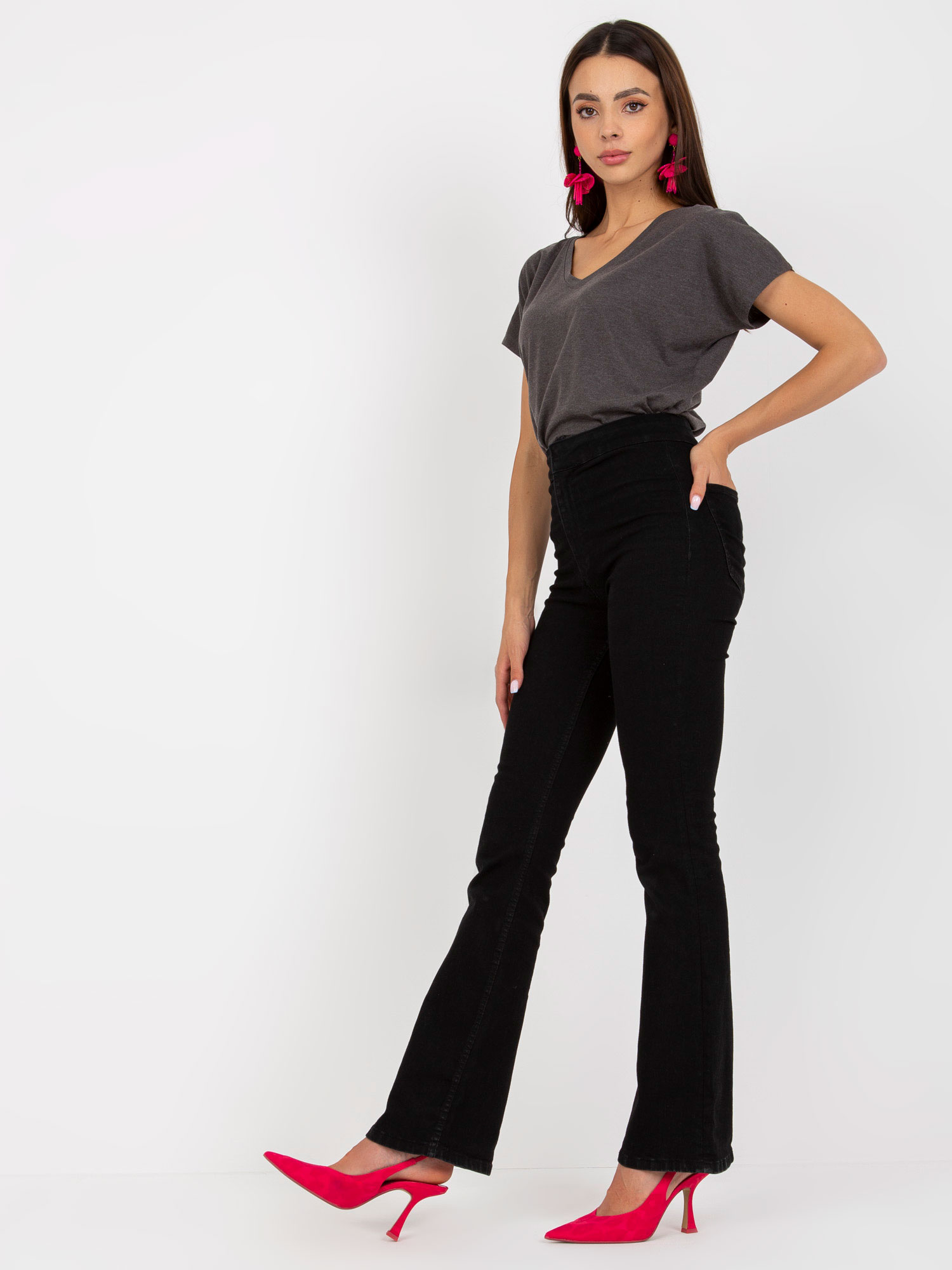 Dark gray cotton V-neck t-shirt BASIC