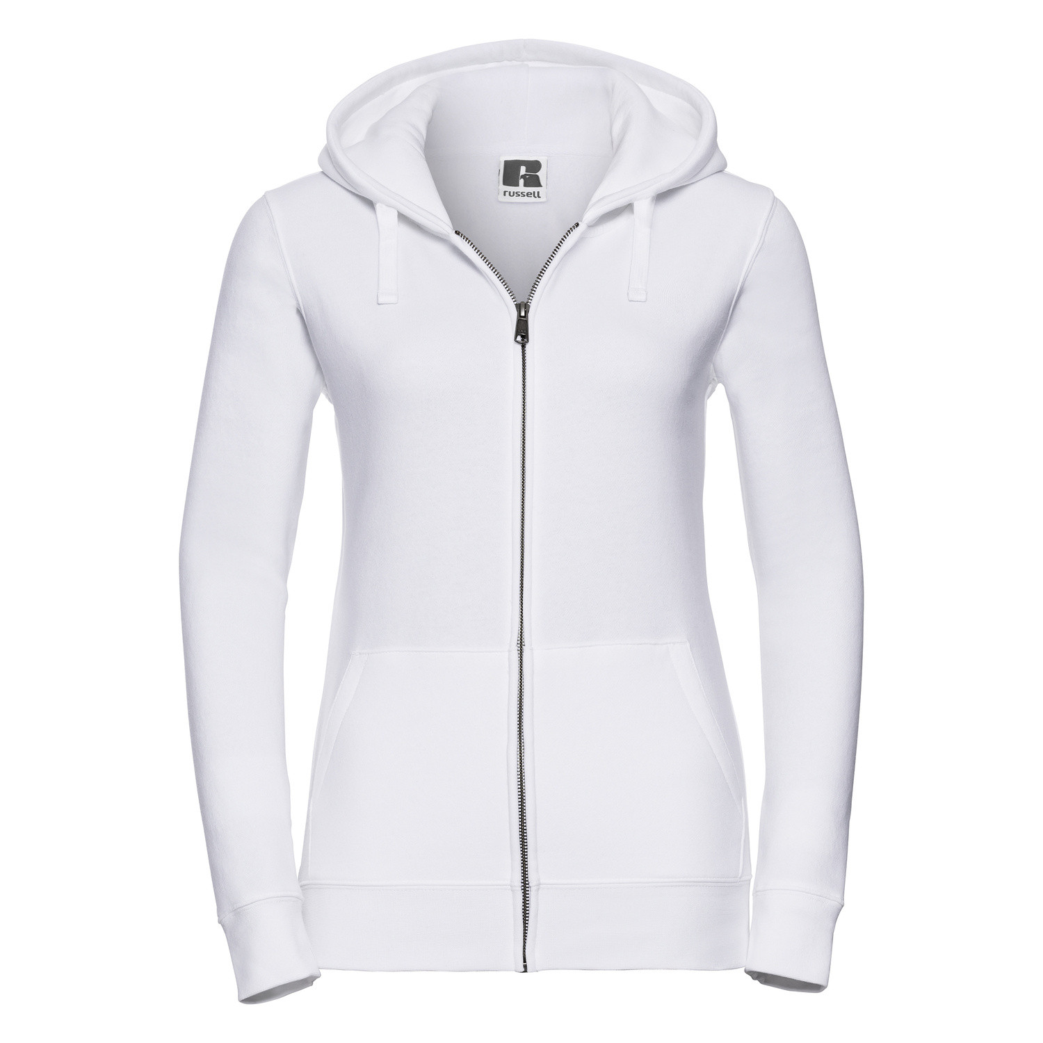 White women&#039;s sweatshirt with hood and zipper Authentic Russell