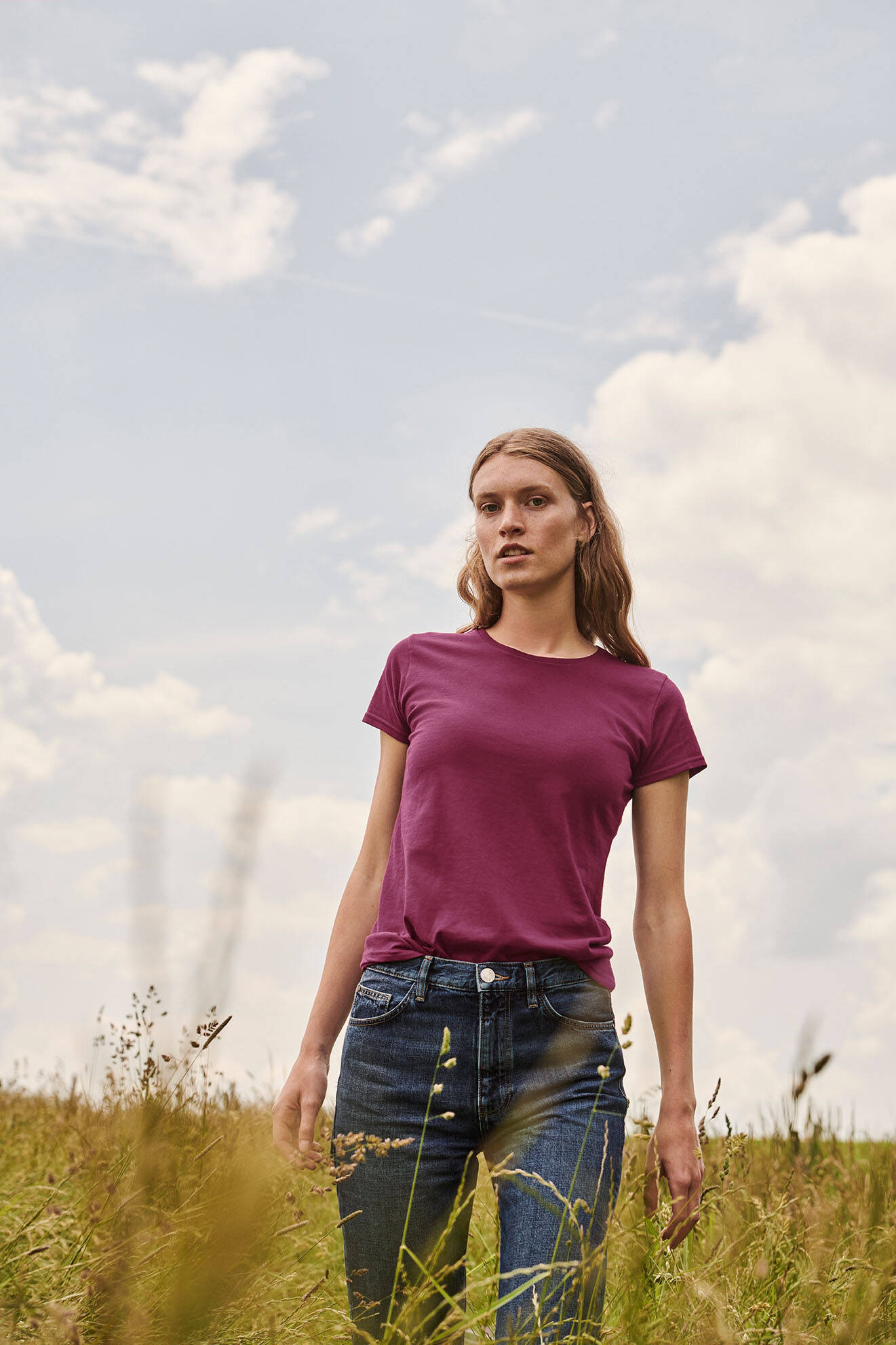 Iconic Burgundy Women's T-shirt in combed cotton Fruit of the Loom