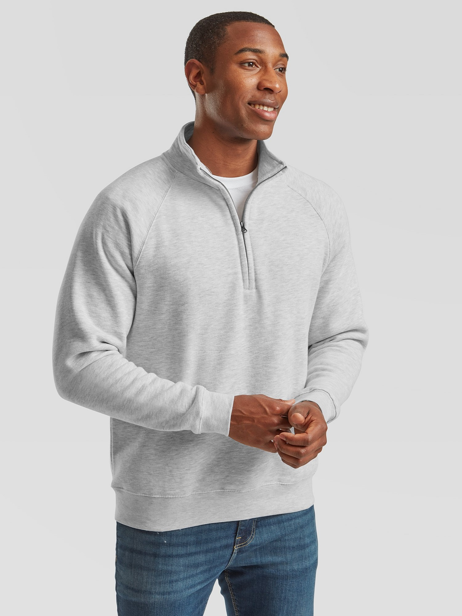 Grey Men&#039;s Sweatshirt Zip Neck Sweat Fruit of the Loom