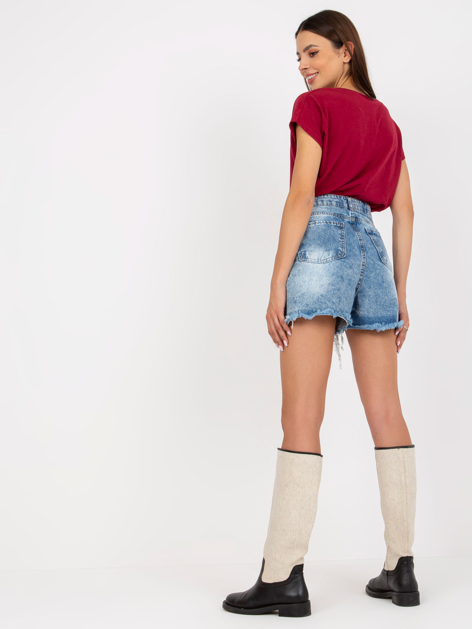 Burgundy cotton V-neck t-shirt BASIC