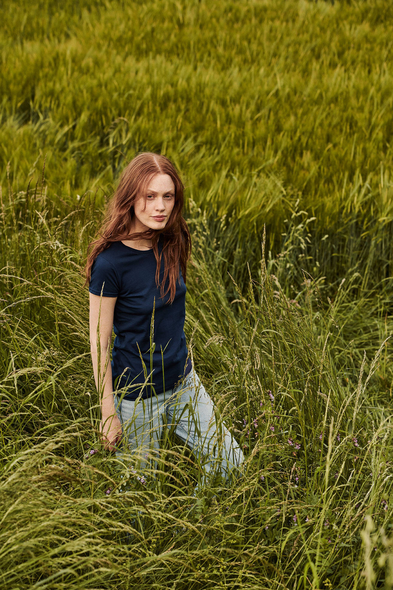 Navy blue Iconic women's t-shirt in combed cotton Fruit of the Loom