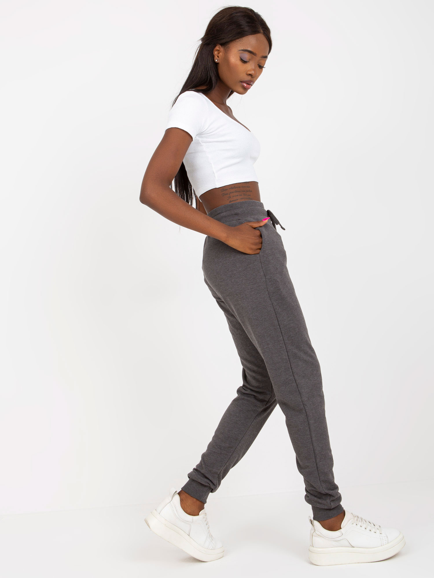 Dark gray classic basic tied sweatpants