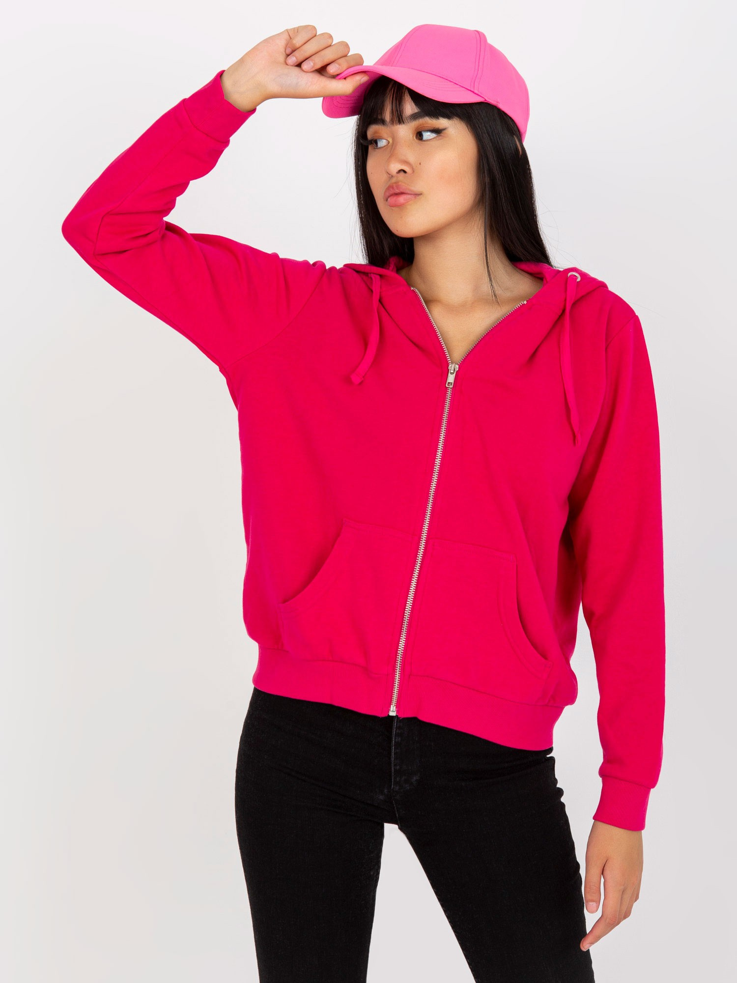 Fuchsia zip-up hoodie with pockets