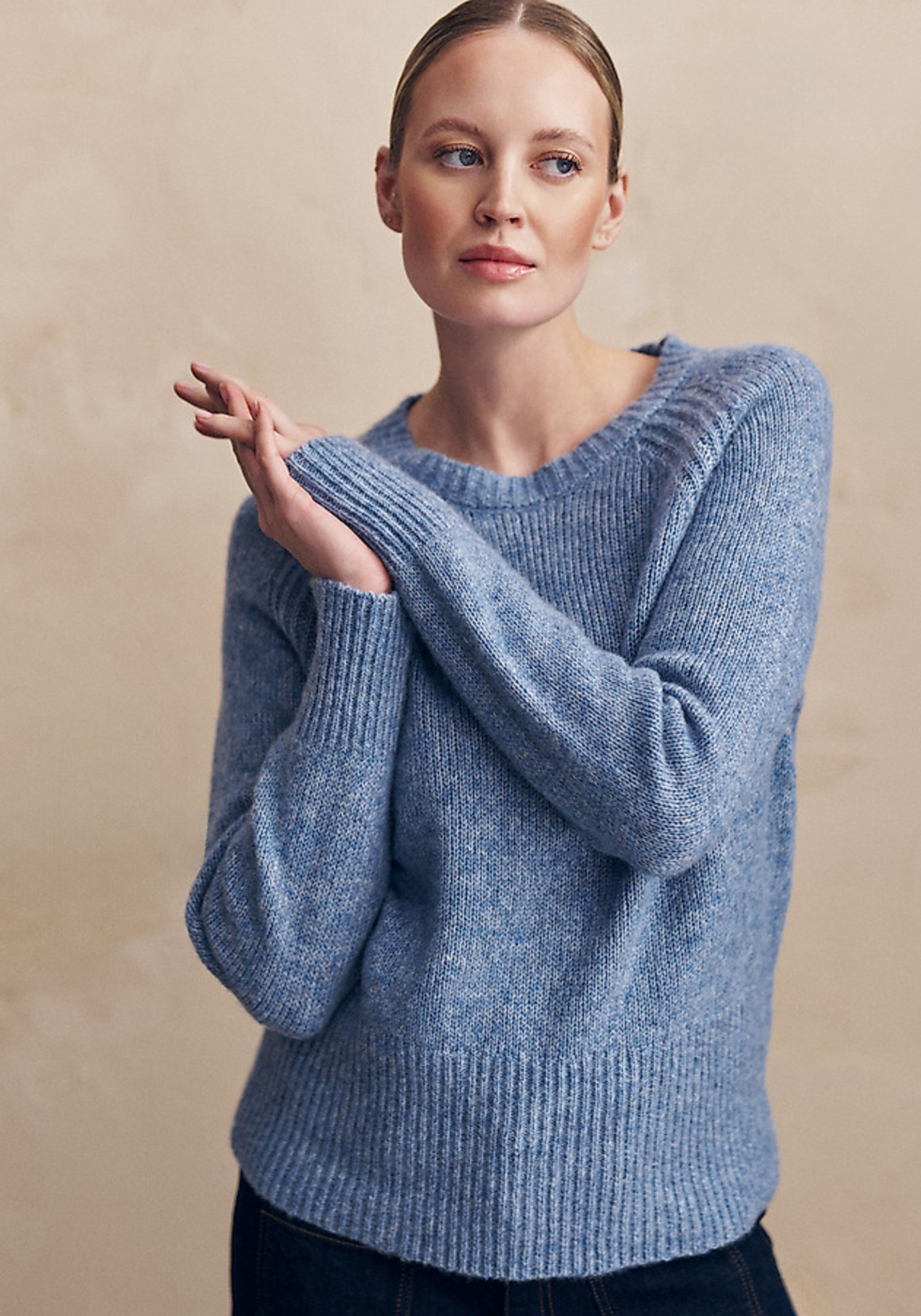 Светлосин меланж пуловер с вълна Sakso Tatuum