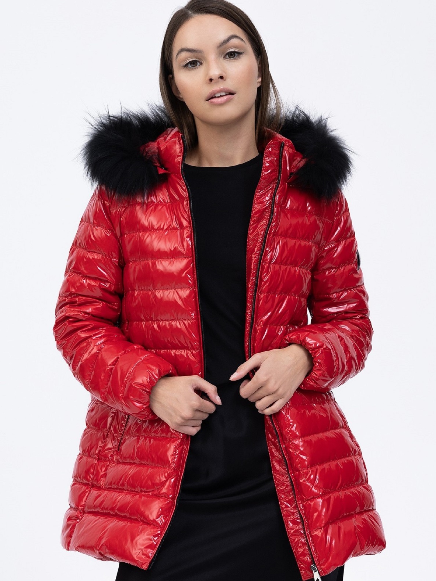 Red down jacket with raccoon dog Tiffi St. Anton