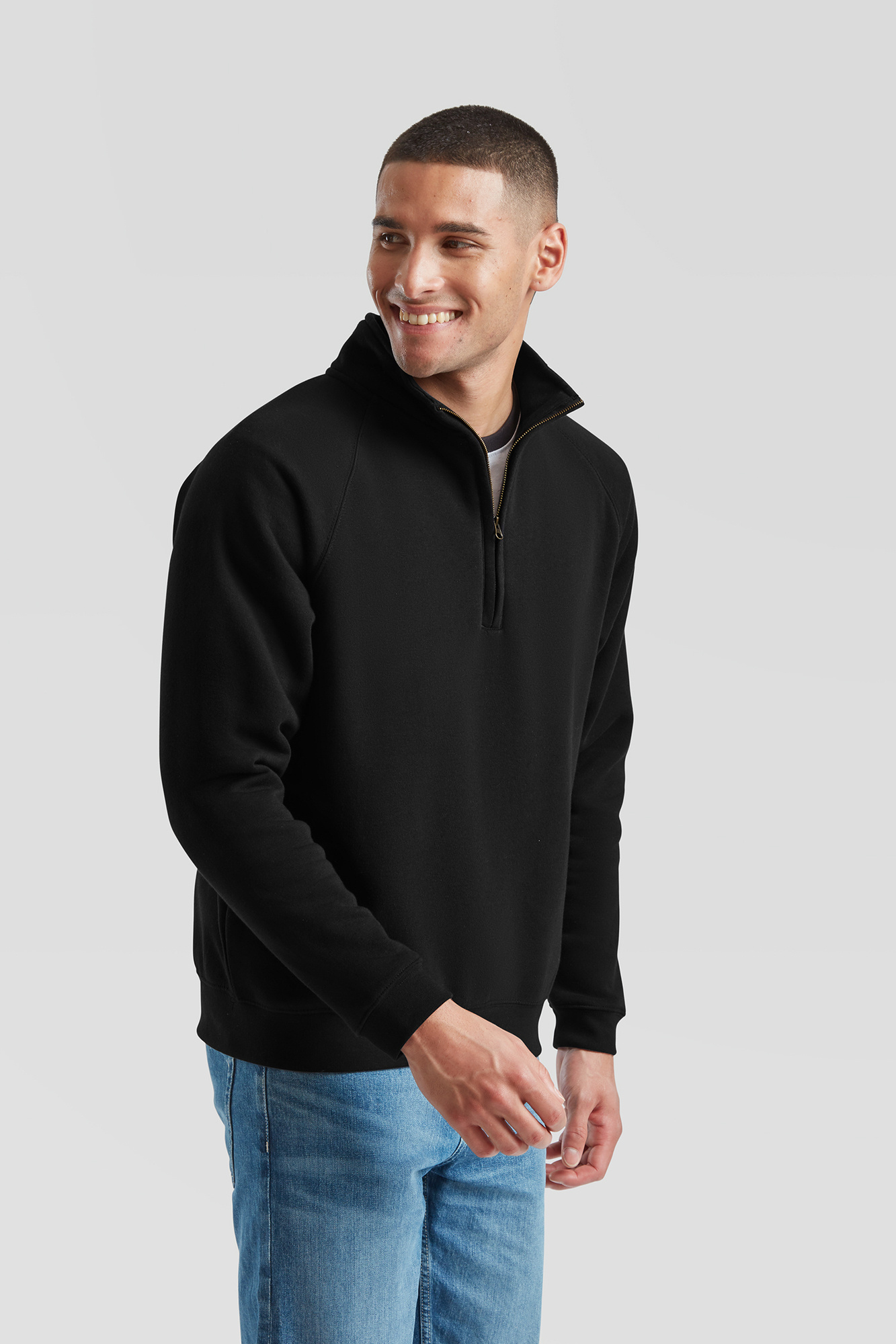 Black Men&#039;s Zip Neck Sweatshirt Fruit of the Loom