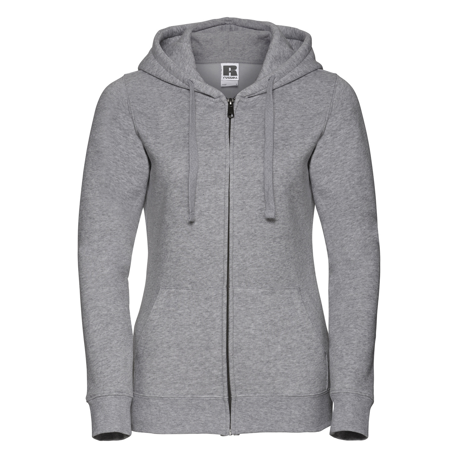 Light grey women&#039;s hoodie with Authentic Russell zipper