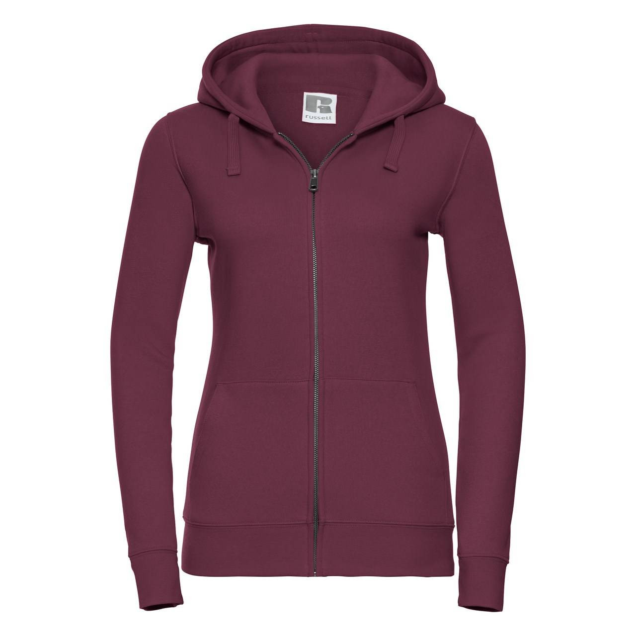 Burgundy women&#039;s sweatshirt with hood and zipper Authentic Russell