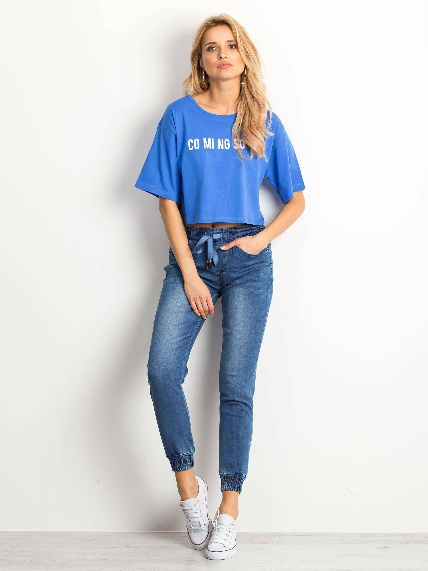 Cropped blouse with text print blue