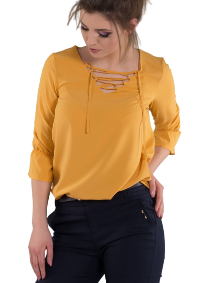 Levně Blouse with lace-up neckline yellow