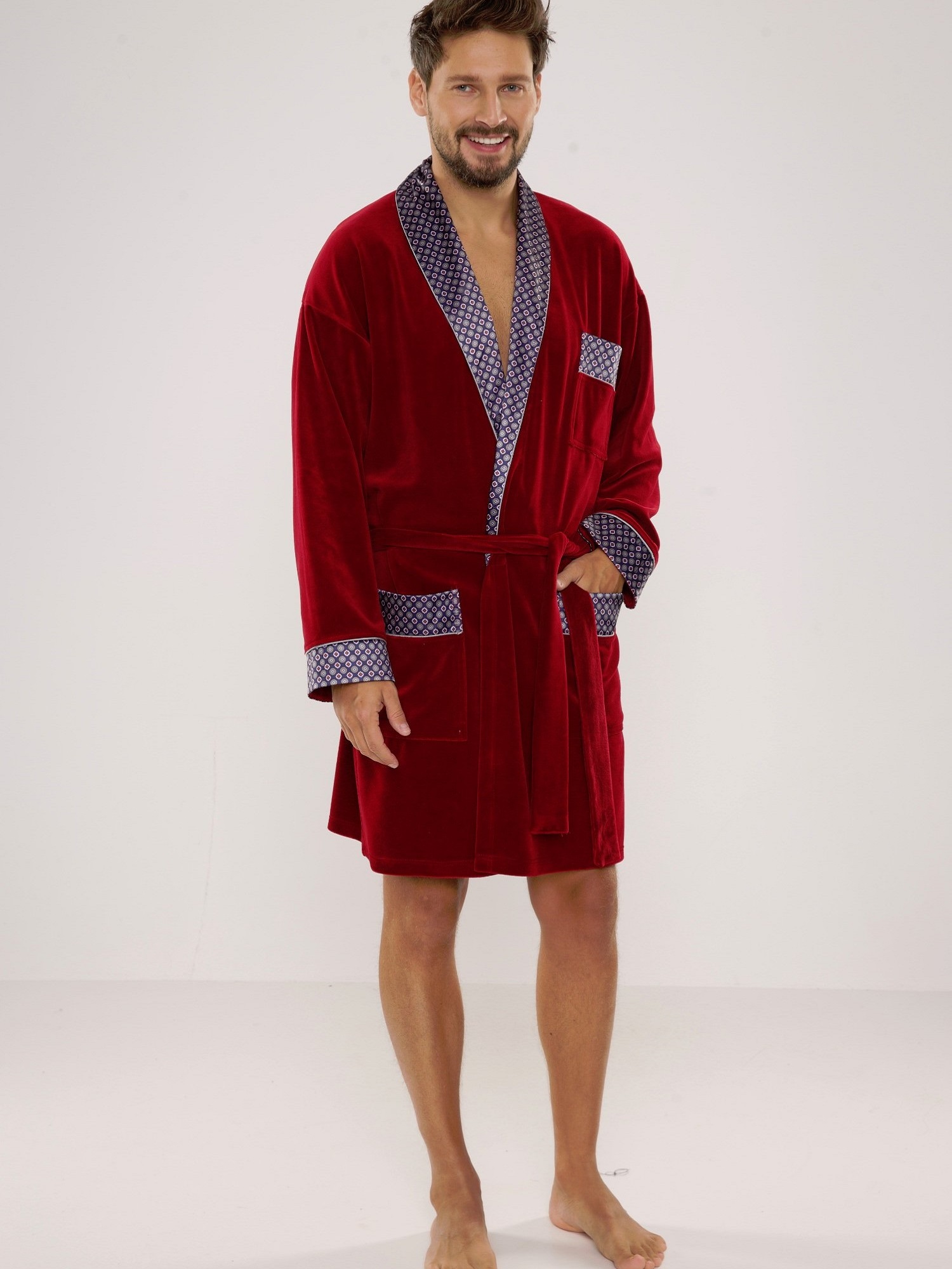 Levně Men's bathrobe De Lafense 772 Bonjour short 3XL-4XL burgundy 069
