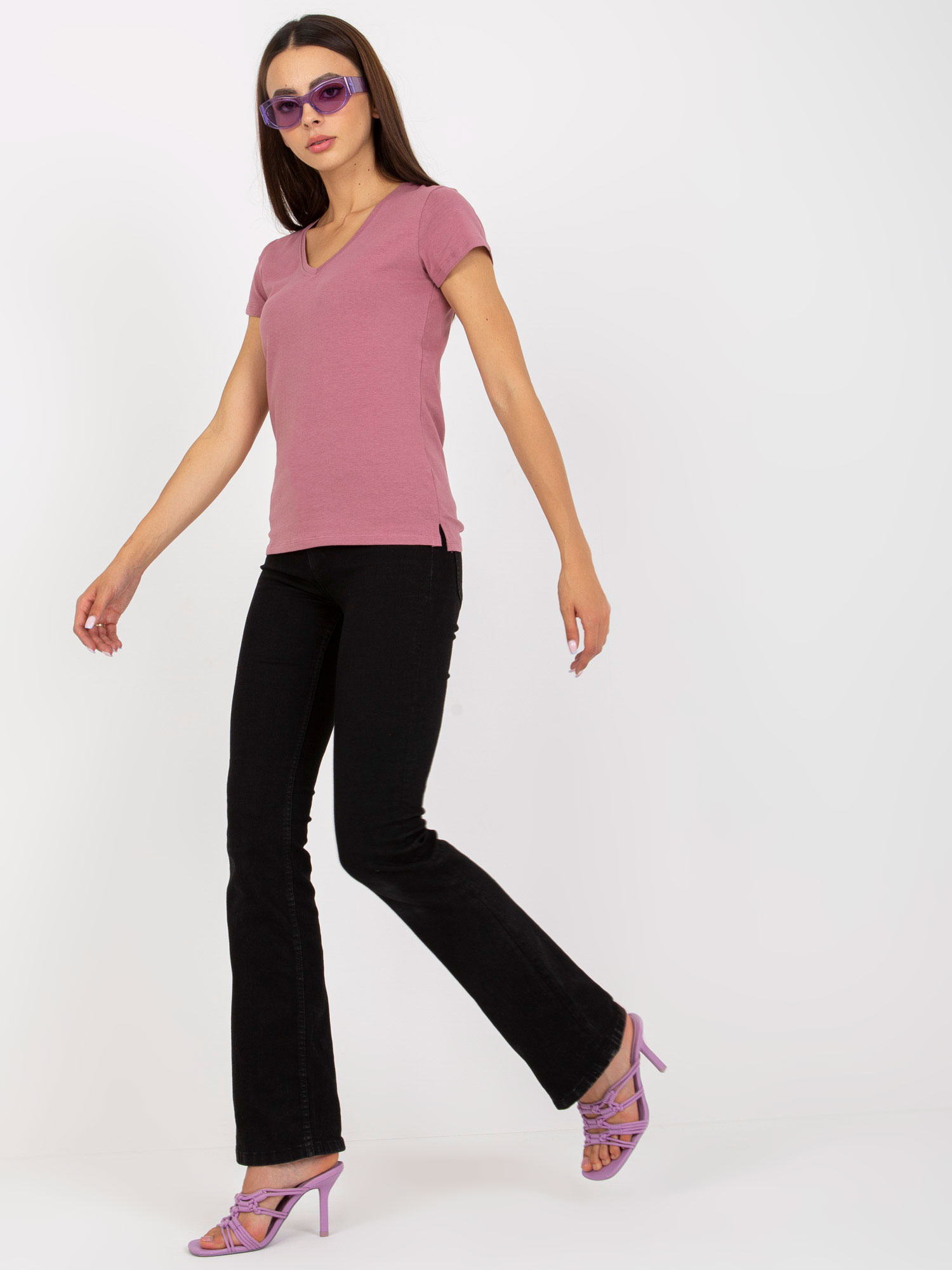 Dark pink cotton v-neck t-shirt