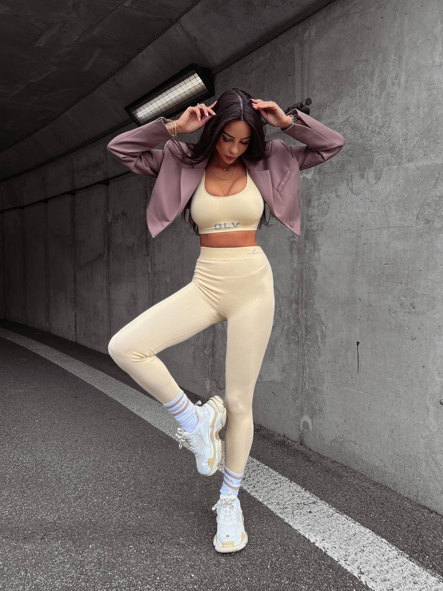 Beige leggings CLASIC 2023 OLAVOGA