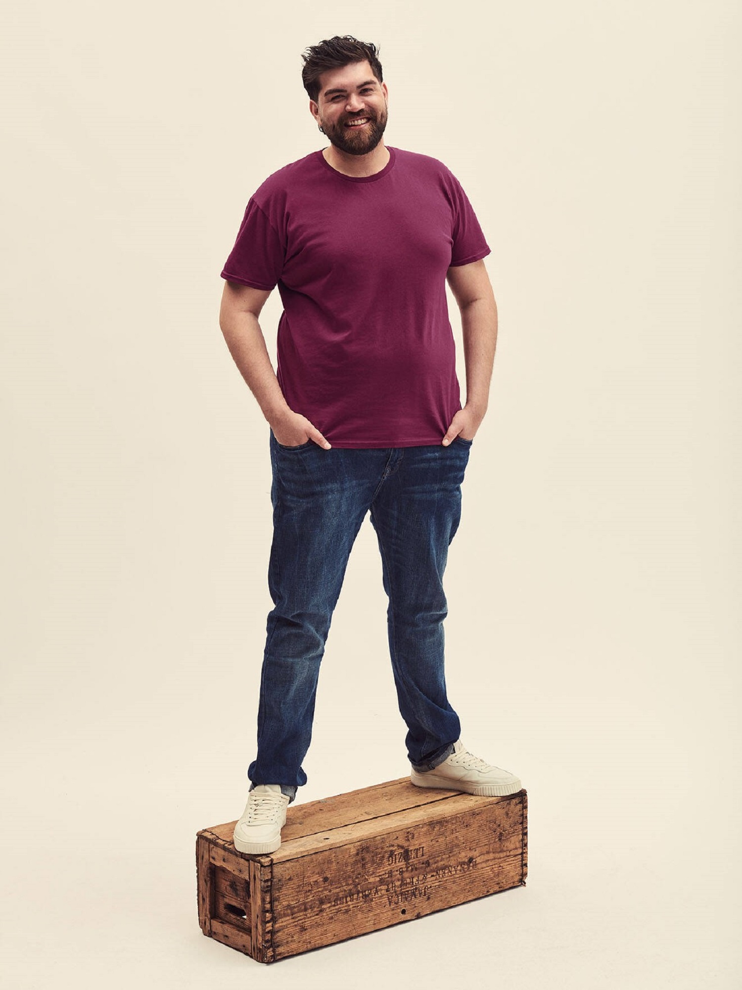 Burgundy Men's T-shirt In Combed Cotton Iconic With Sleeve Fruit Of The Loom