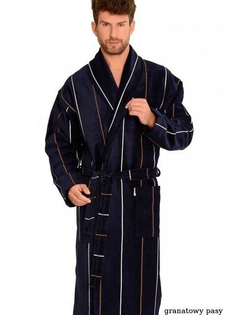 Levně Men's bathrobe De Lafense 803 M-2XL navy blue - stripes 087