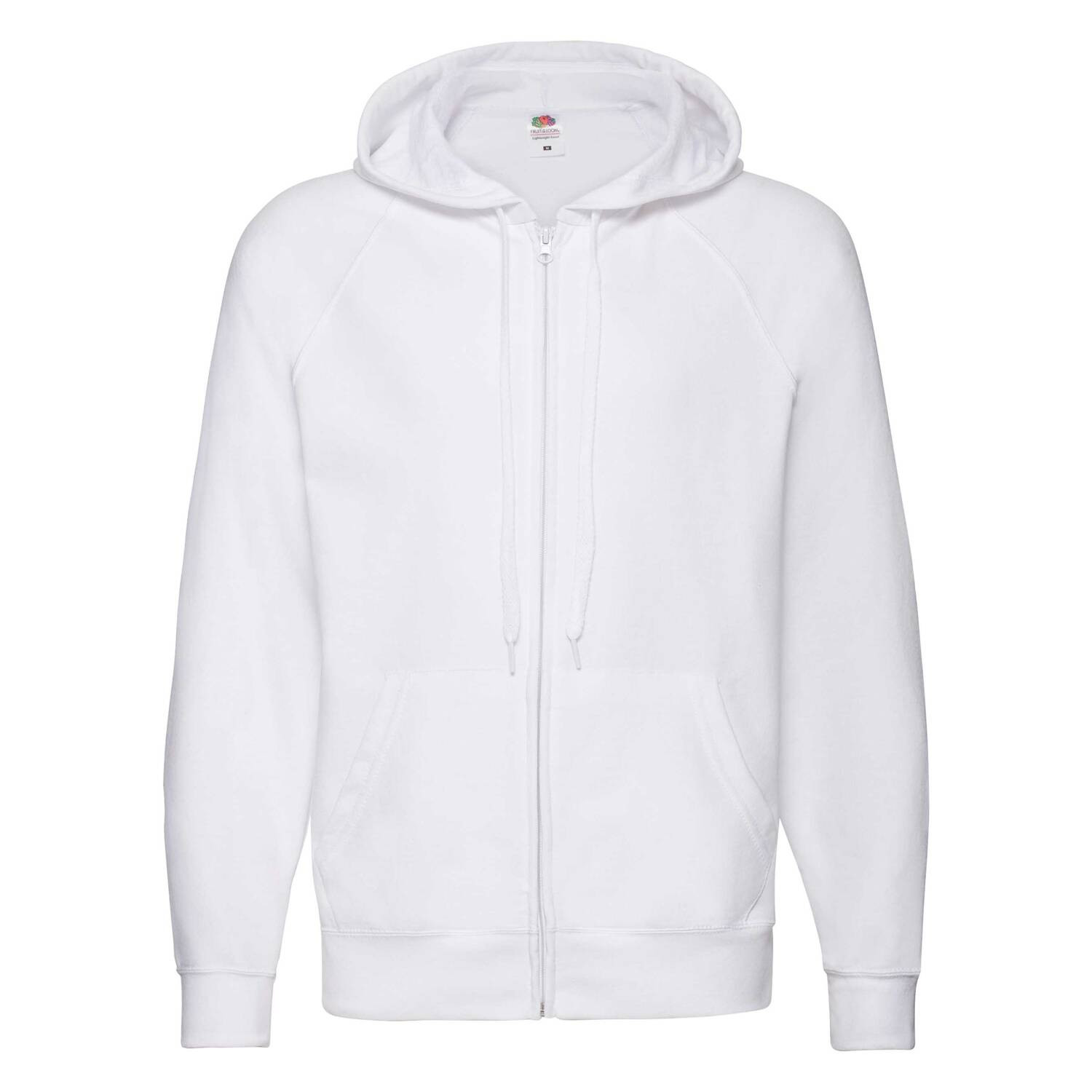 White Men&#039;s Hoodie Lightweight Zip Thru Hooded Sweat Fruit of the Loom