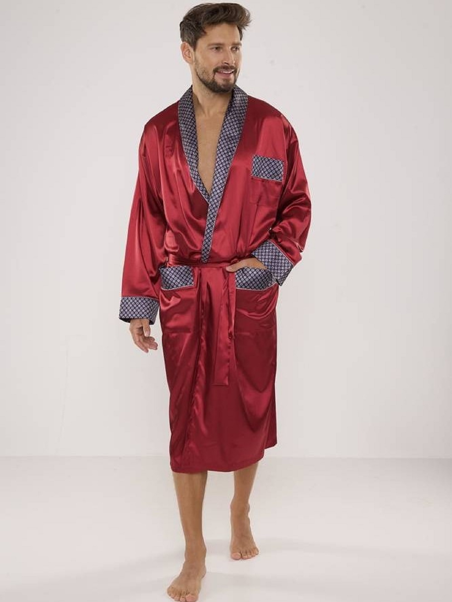 Levně Men's bathrobe De Lafense 940 Satin M-4XL burgundy 069