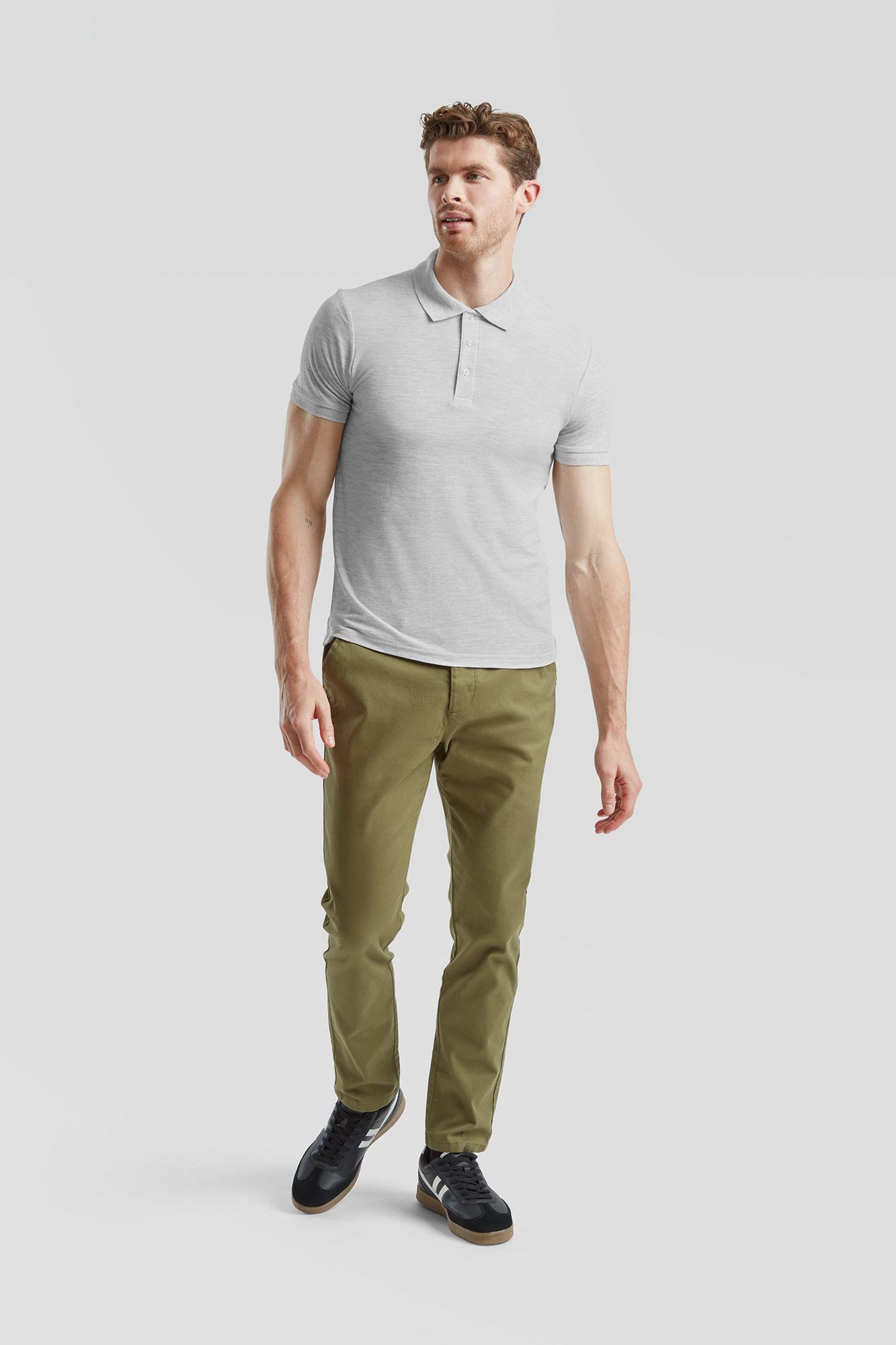 Light Grey Men's Polo Shirt Tailored Fit Friut of the Loom